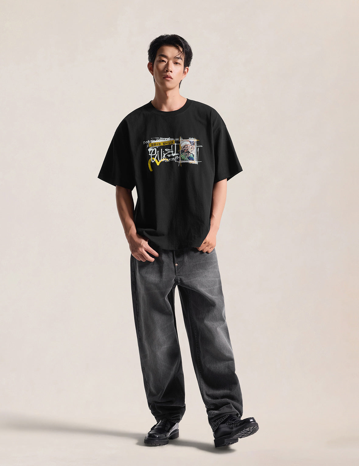 Faded Daicock Print Relax Fit Jeans #2030