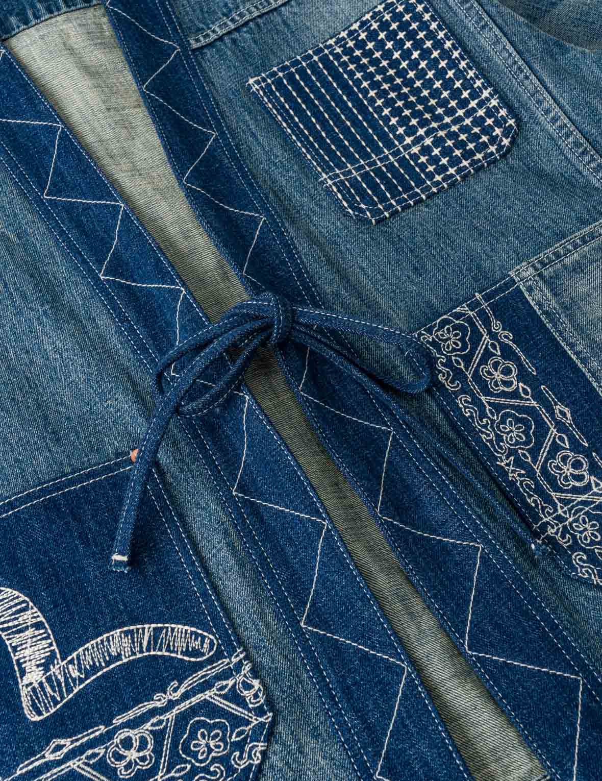 襤褸刺繡丹寧和服外套
