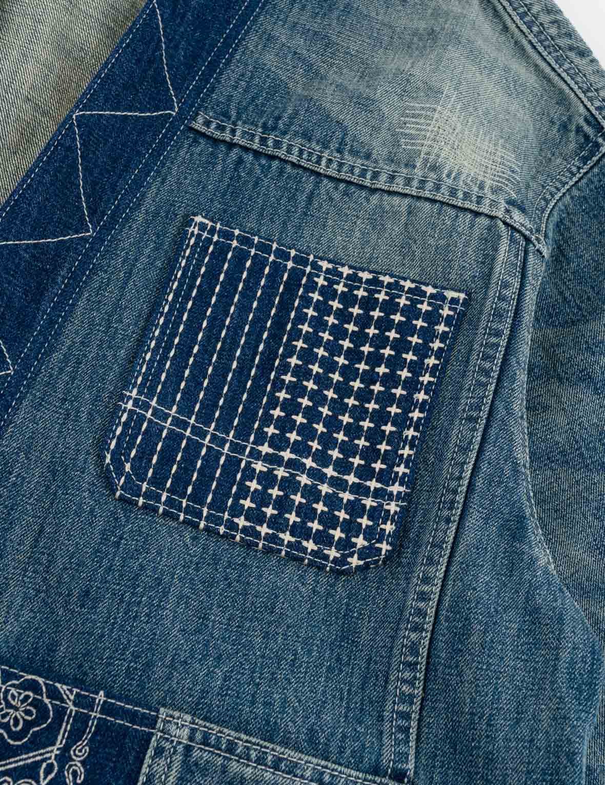 襤褸刺繡丹寧和服外套