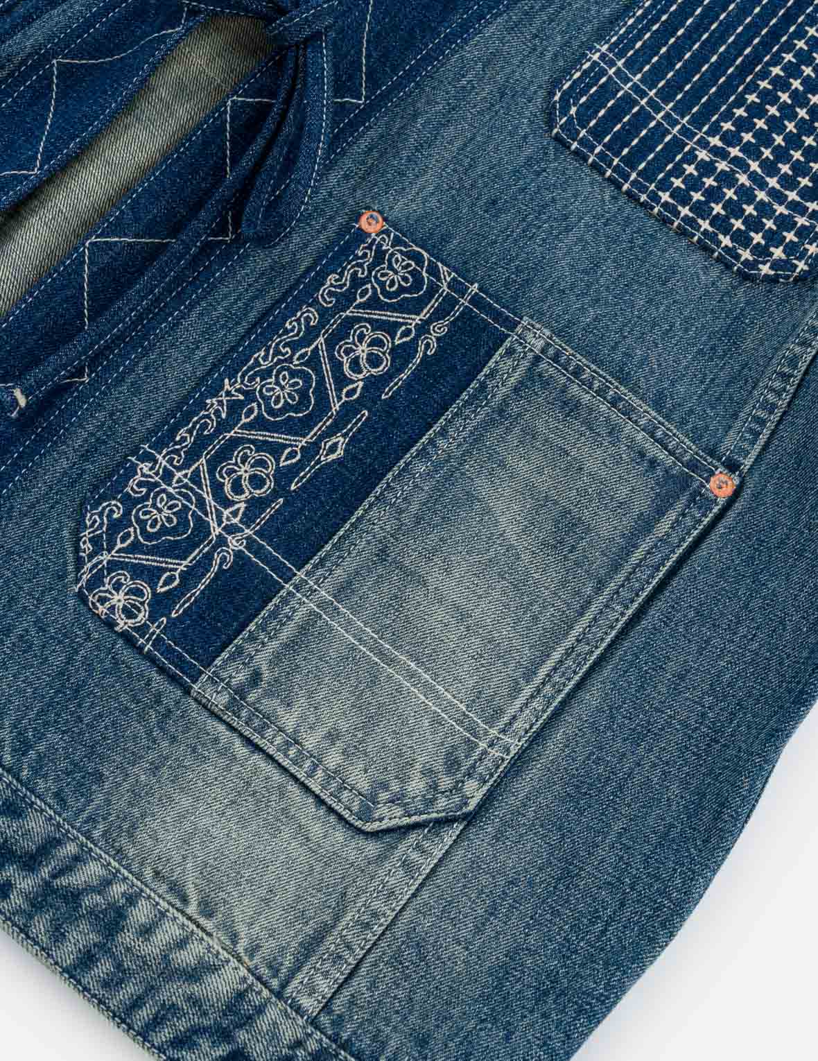 襤褸刺繡丹寧和服外套