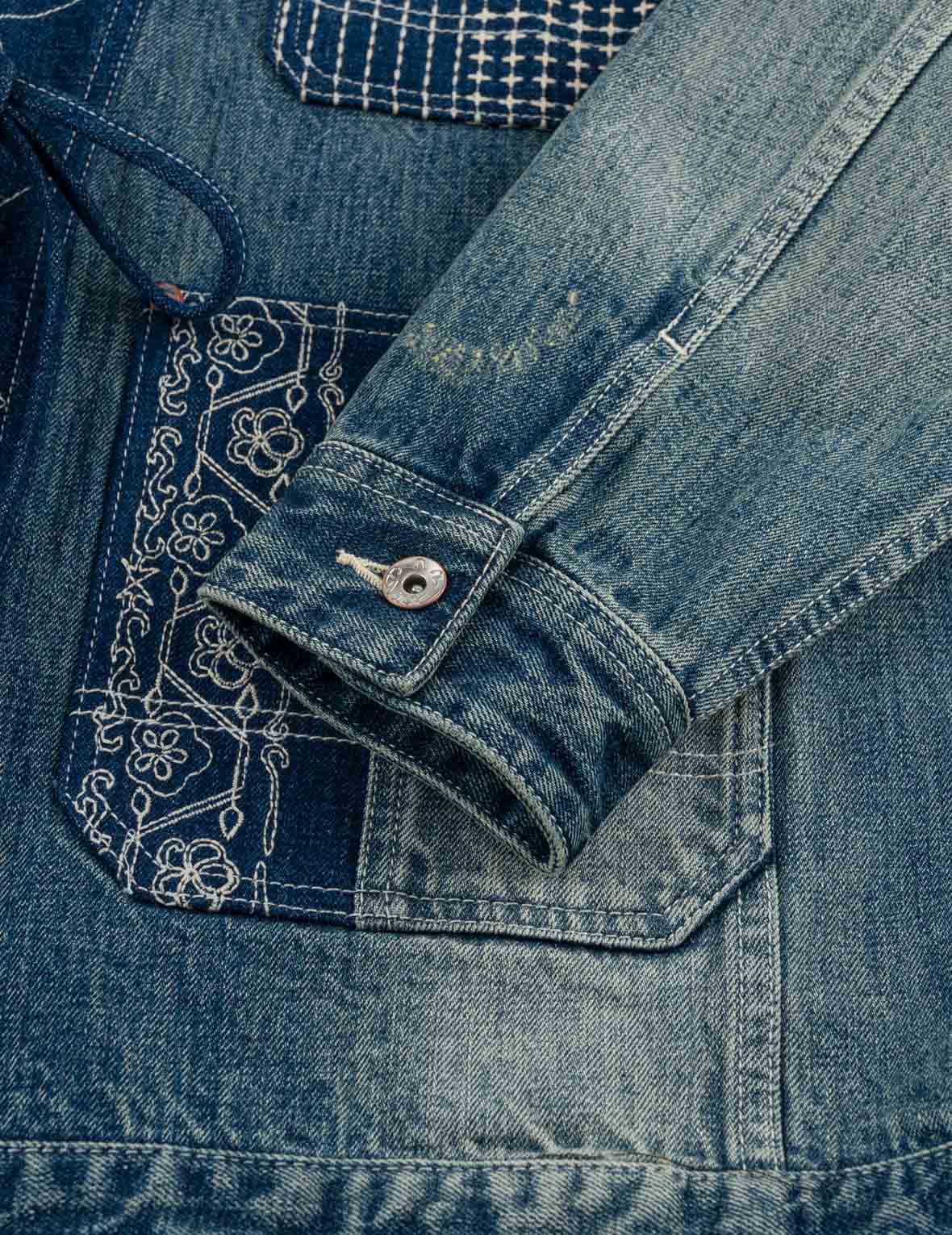 襤褸刺繡丹寧和服外套