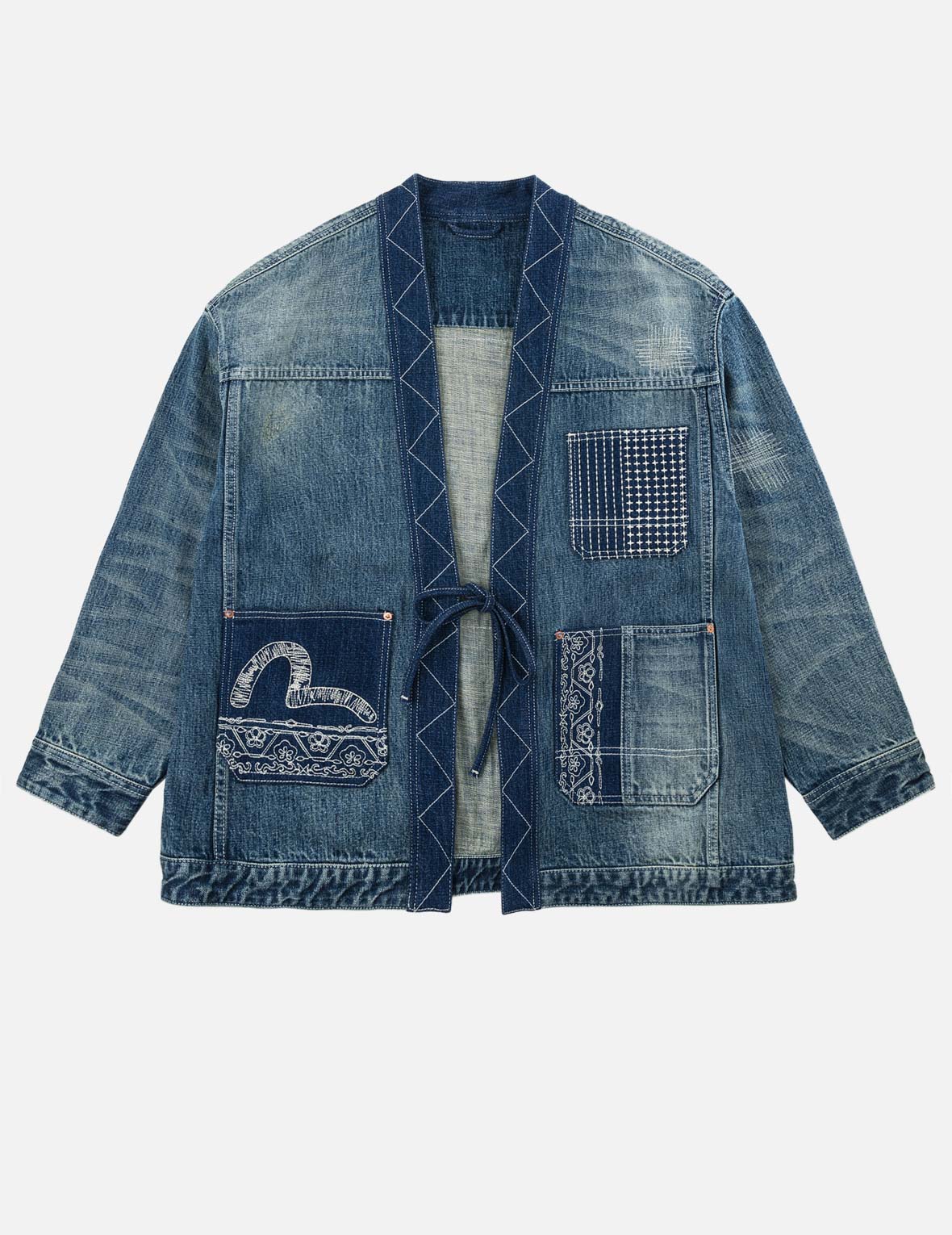 襤褸刺繡丹寧和服外套
