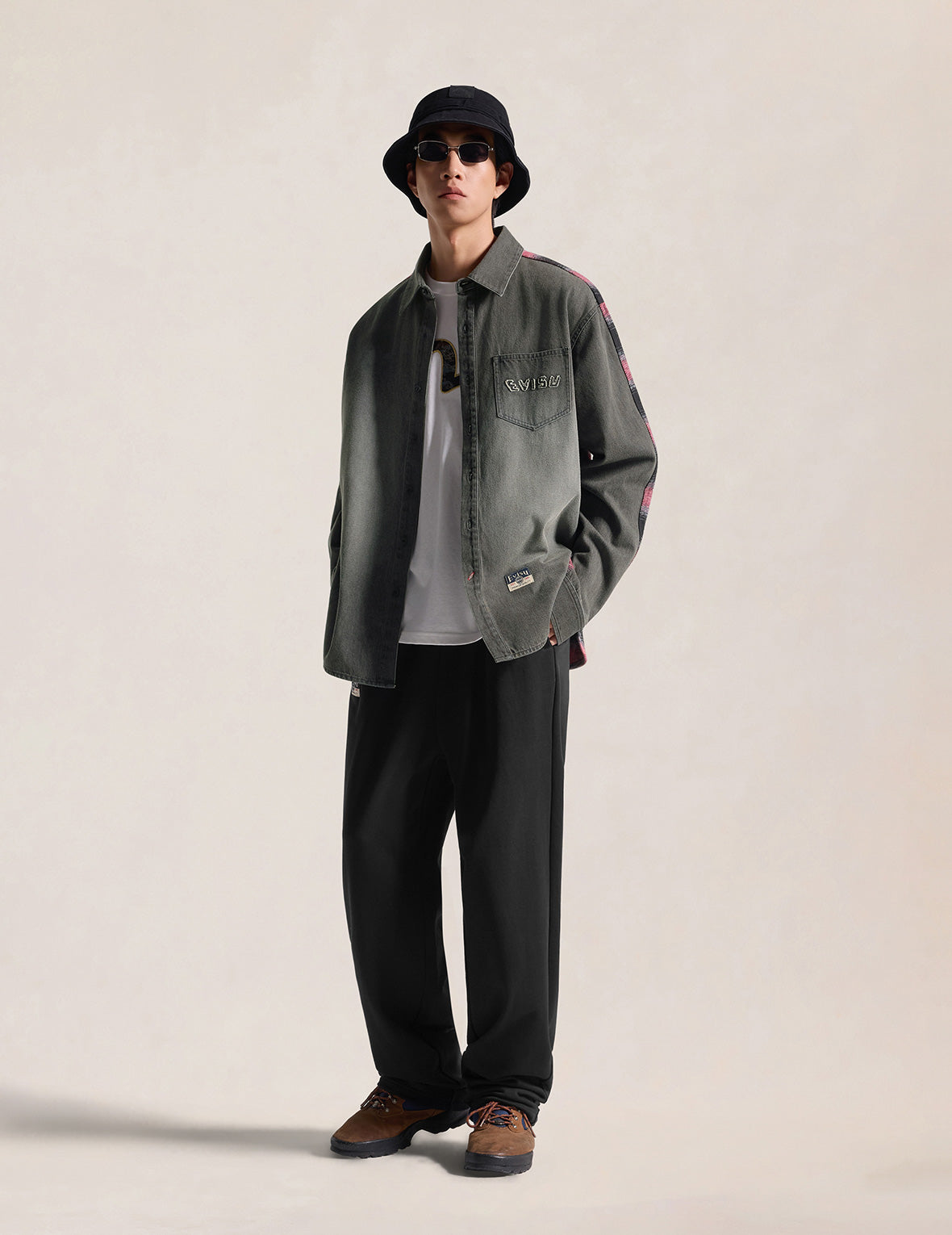 Fabric Blocking Denim Shirt
