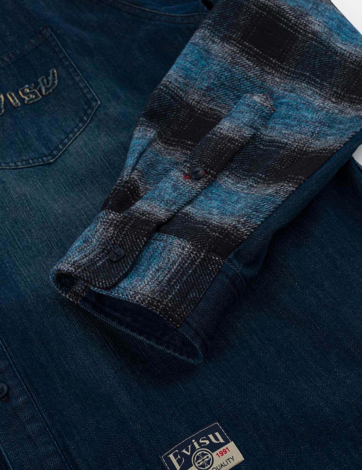 Fabric Blocking Denim Shirt