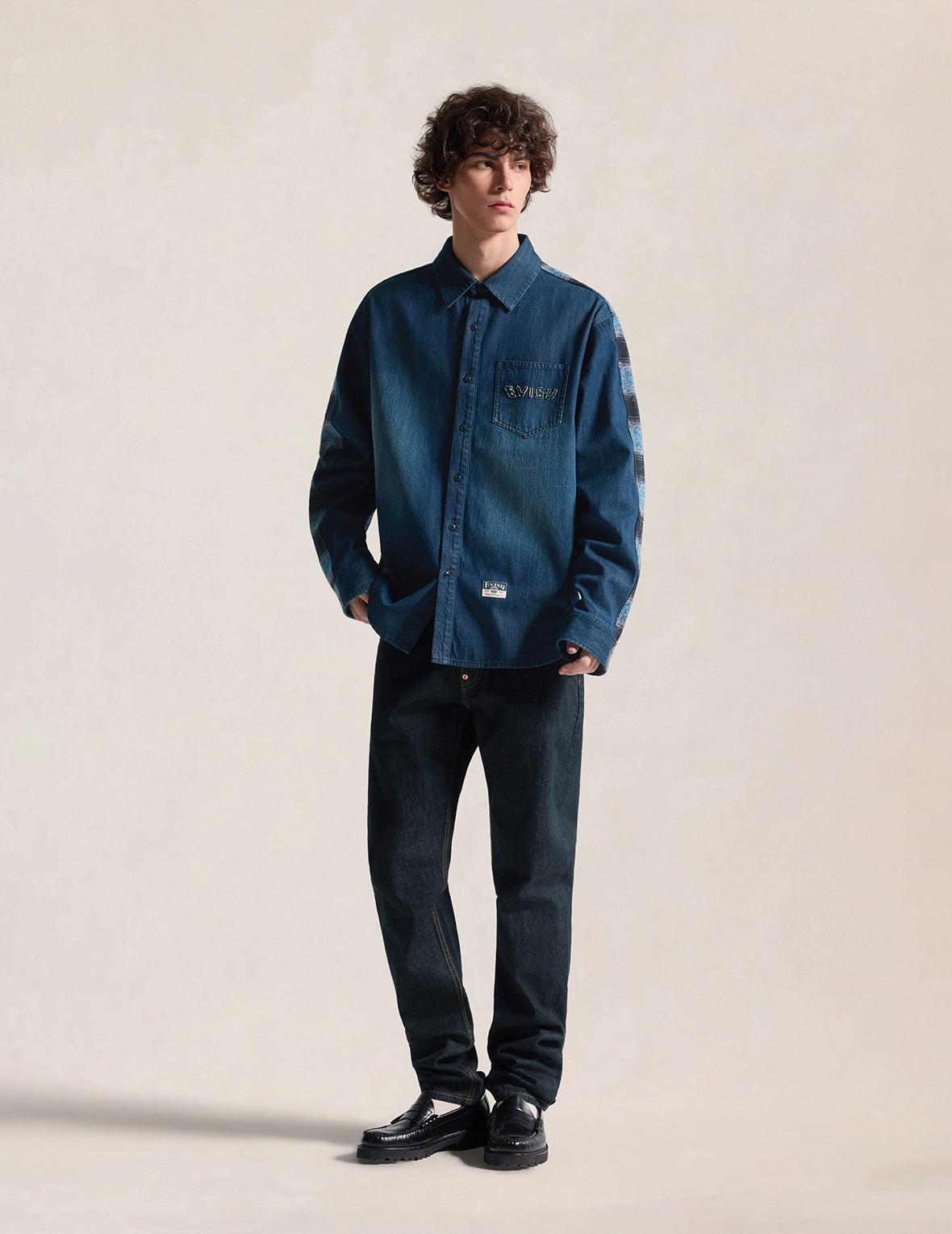 Fabric Blocking Denim Shirt