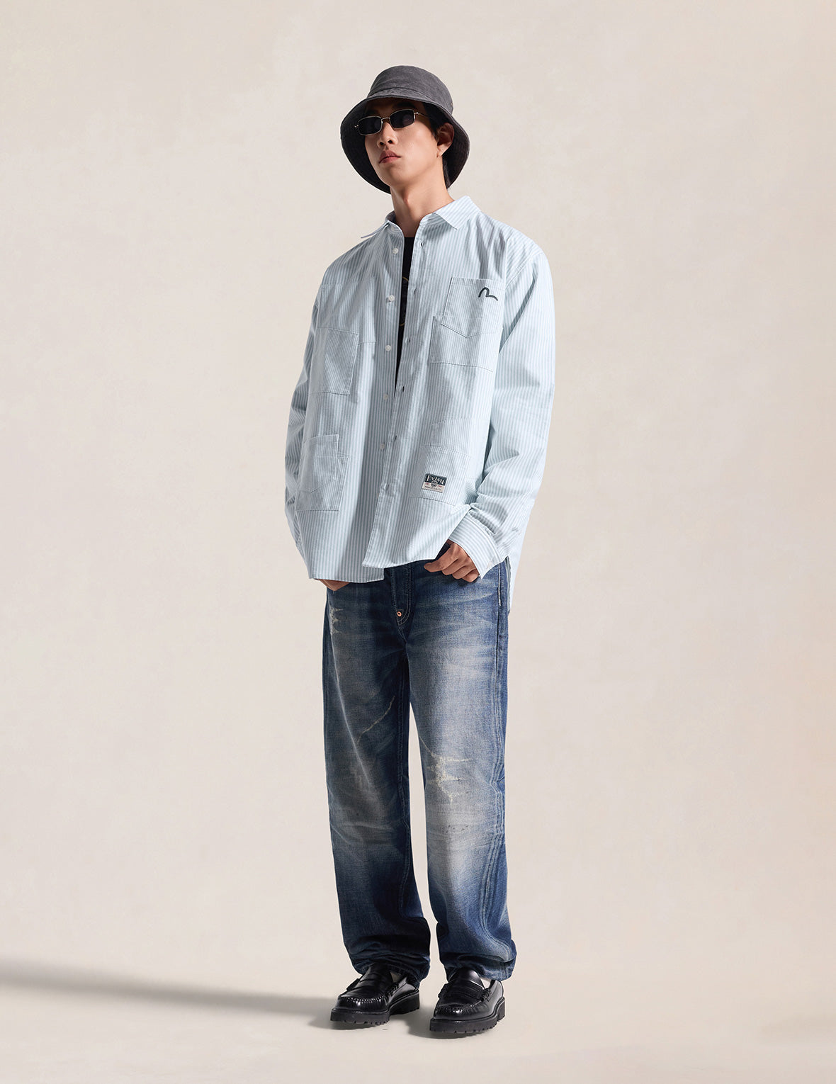 Multi-Pocket Striped Oxford Shirt