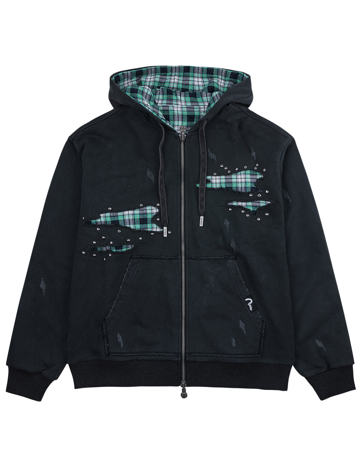 Reversible Plaid Fluorescent Daicock Zip-Up Hoodie