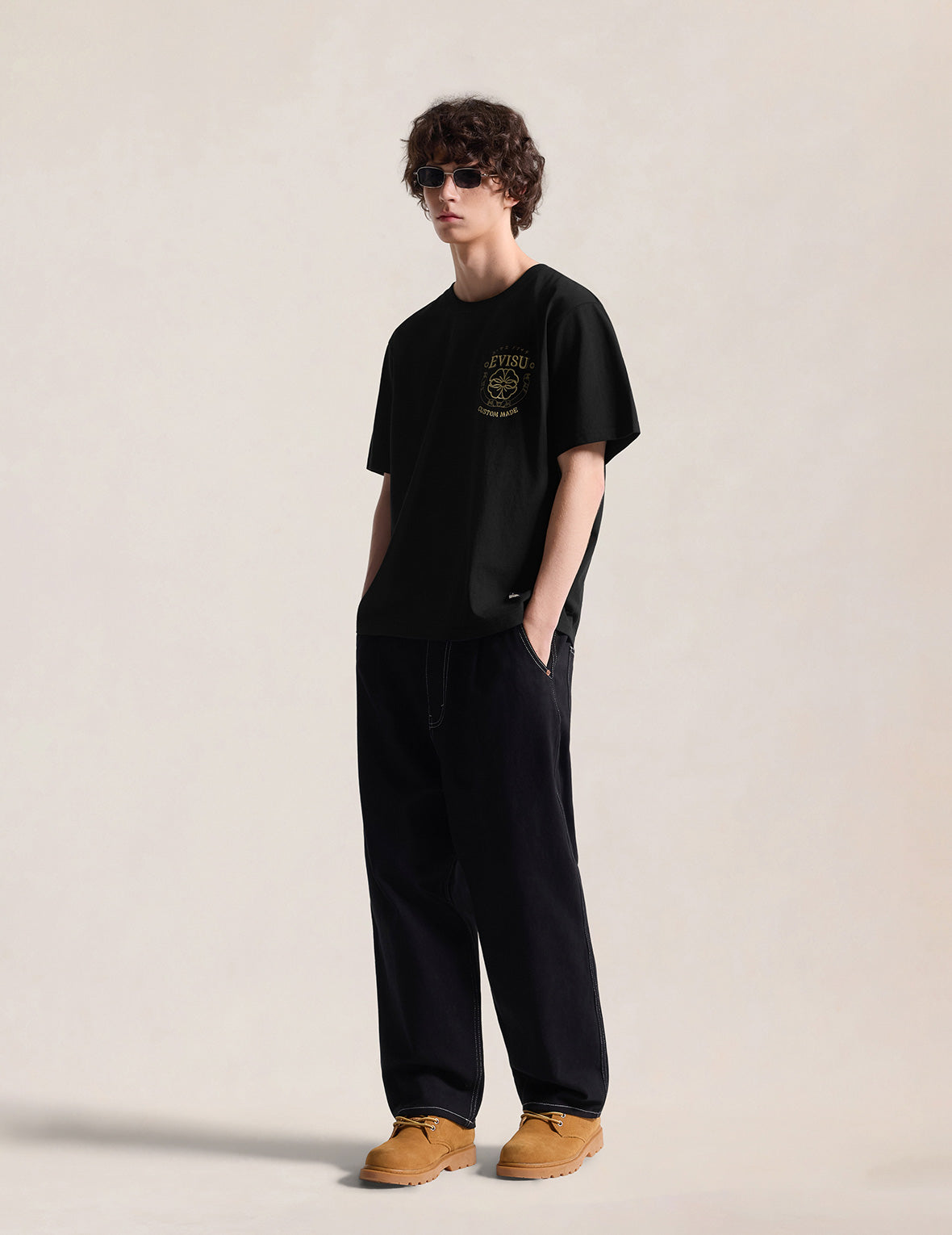 Gold Print Kamon Wave Applique Tee