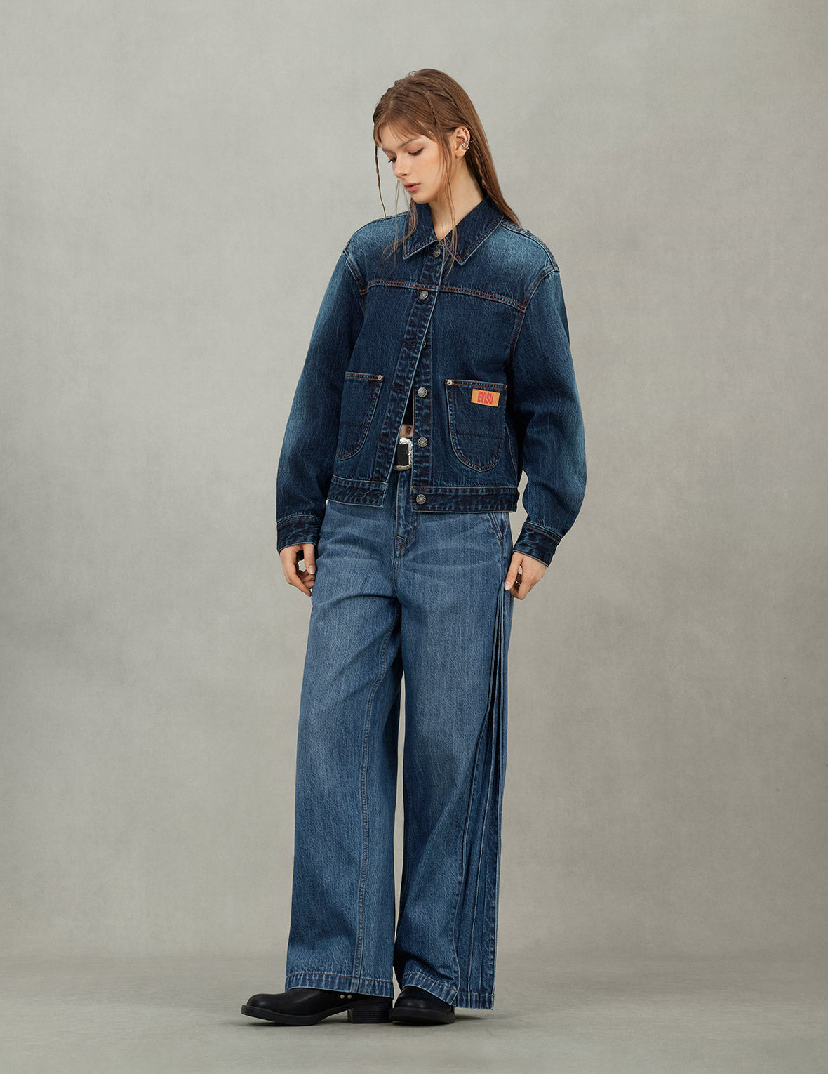 漸層色印花寬版洗水牛仔外套