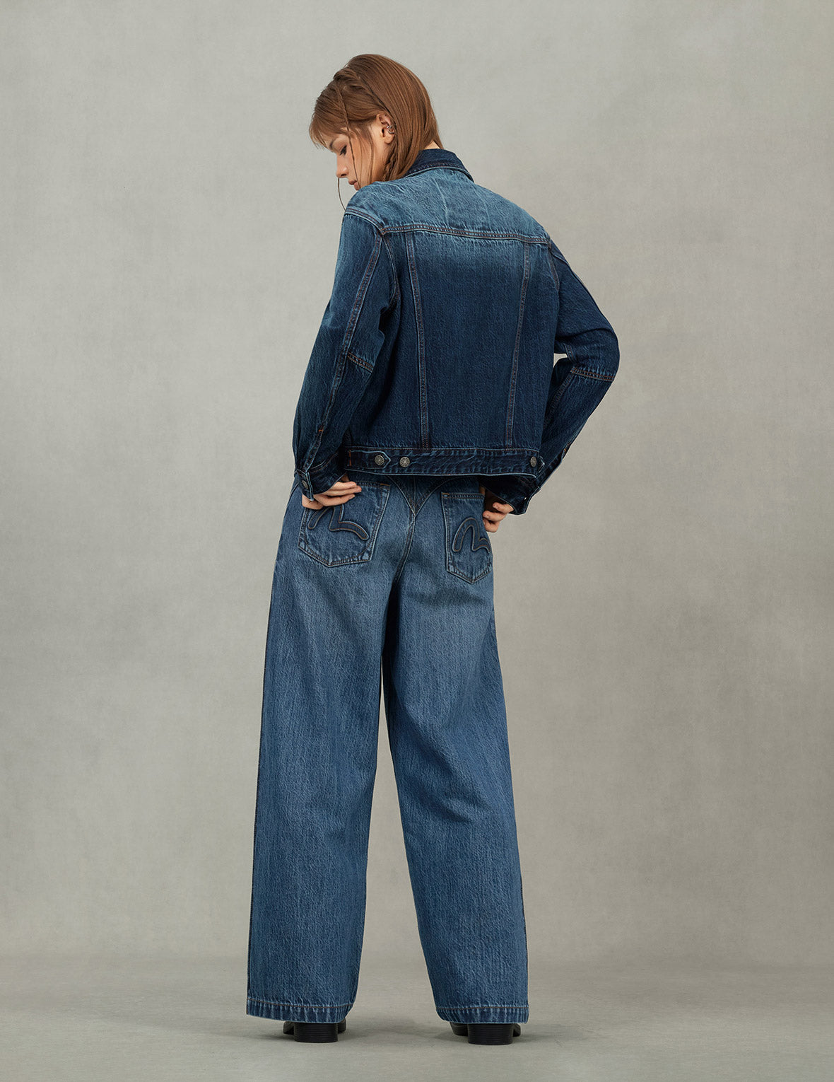 漸層色印花寬版洗水牛仔外套