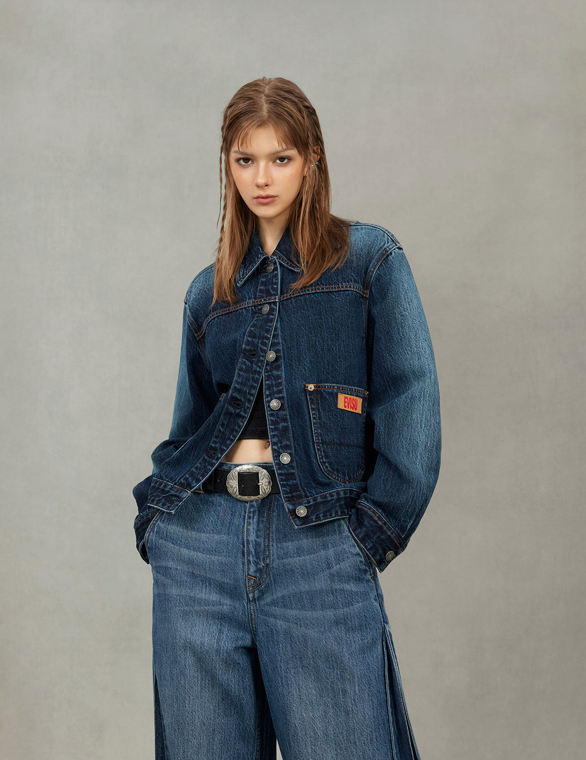 漸層色印花寬版洗水牛仔外套