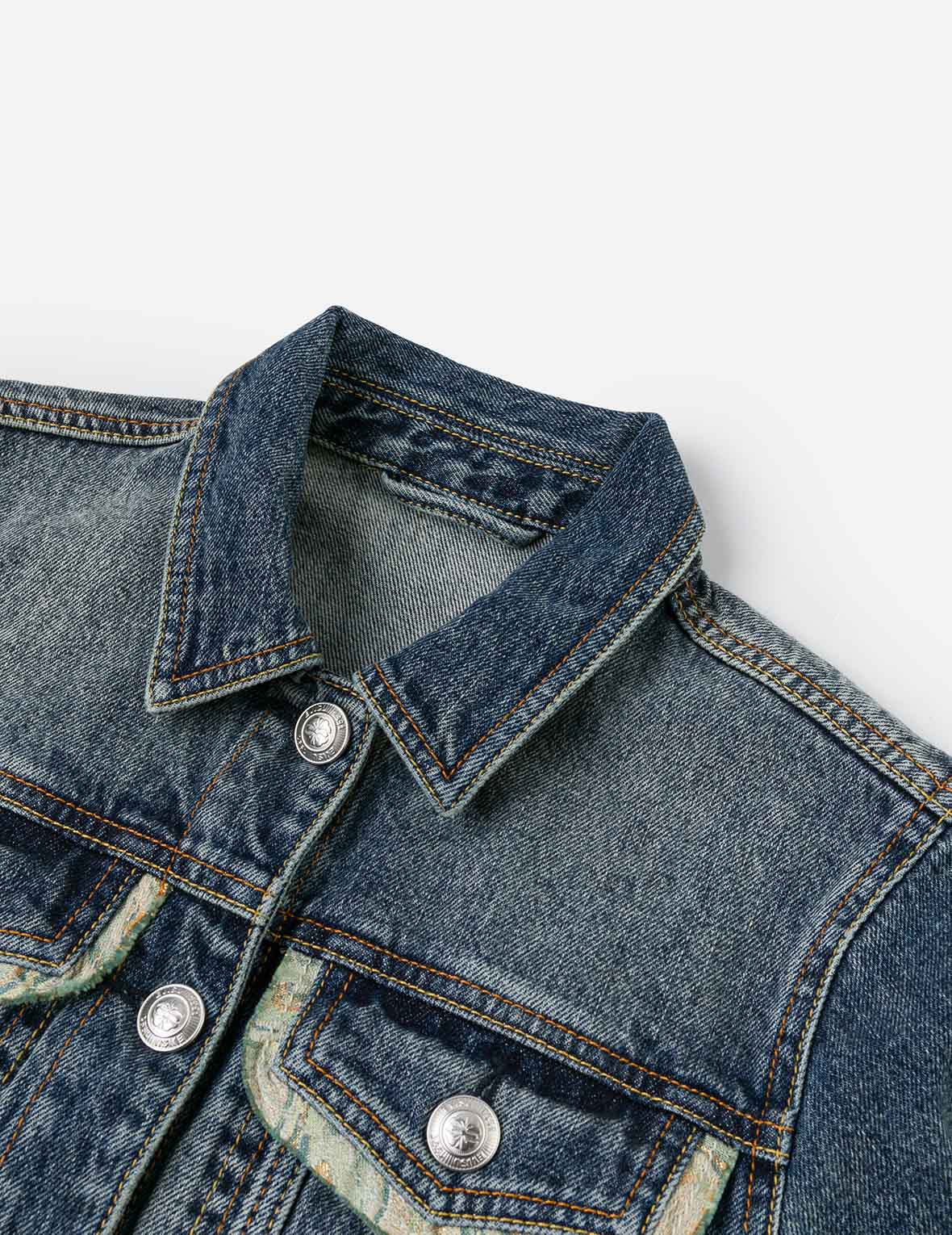 Brocade Inserted Daicock Regular Fit Denim Jacket