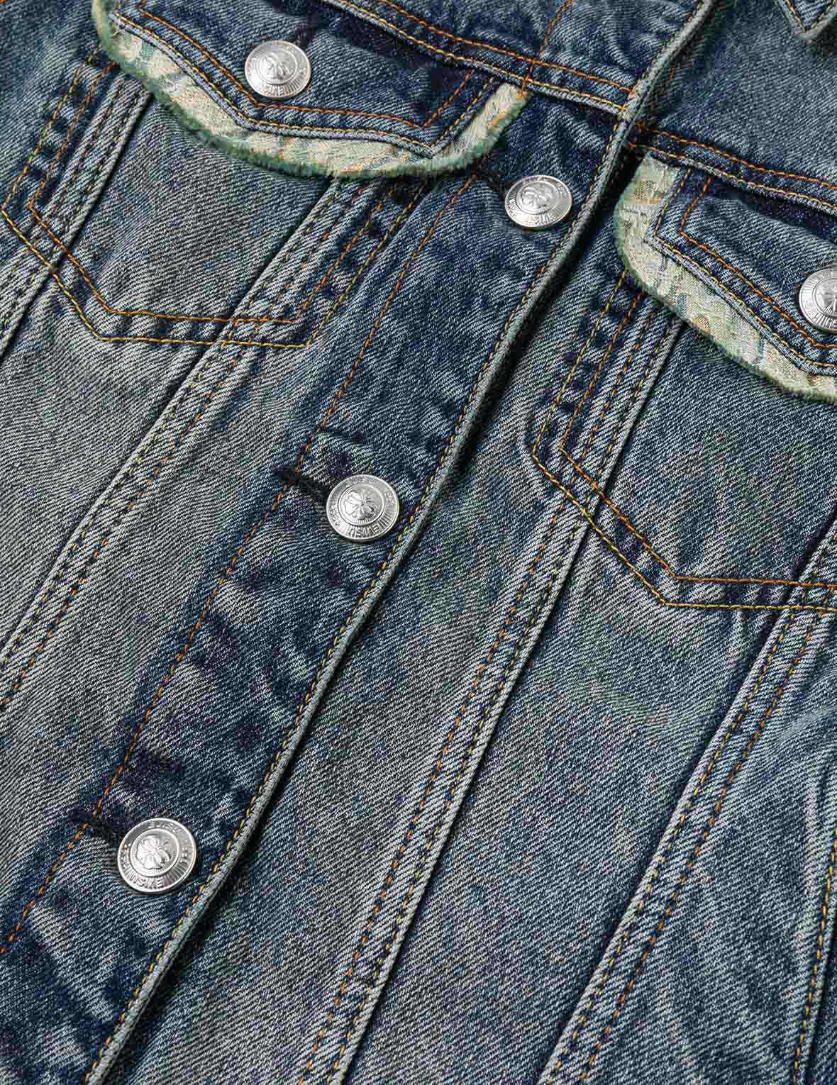 Brocade Inserted Daicock Regular Fit Denim Jacket