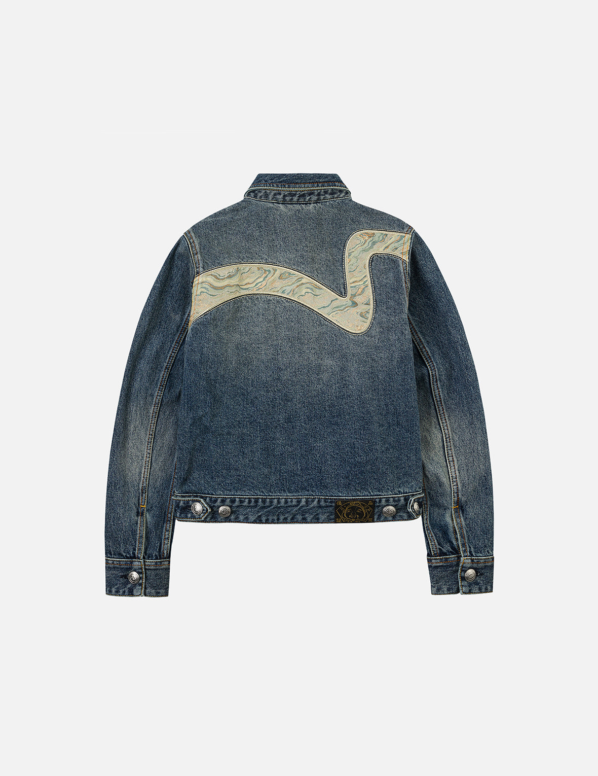 Brocade Inserted Daicock Regular Fit Denim Jacket