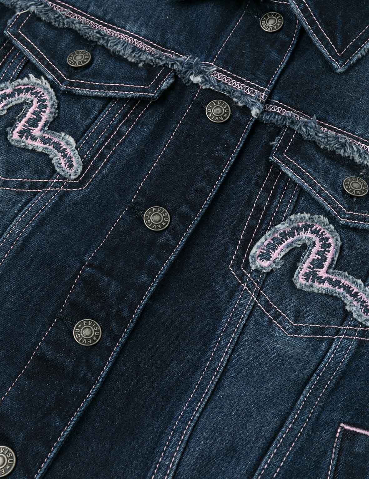 海鷗貼布刺繡寬版水洗牛仔外套