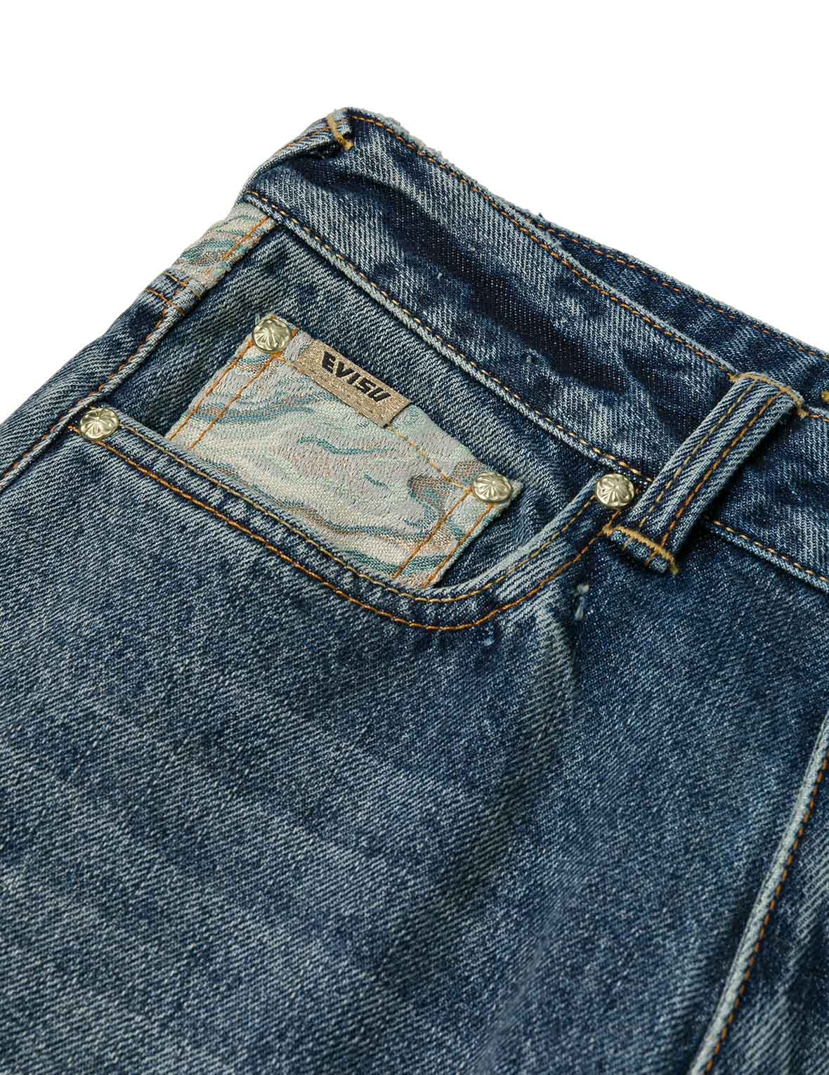 Brocade Pocket and Seagull Appliqué Straight Fit Denim Jeans