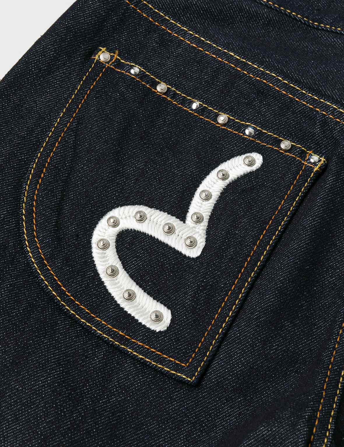 海鷗刺繡與鉚釘寬版休閒牛仔褲
