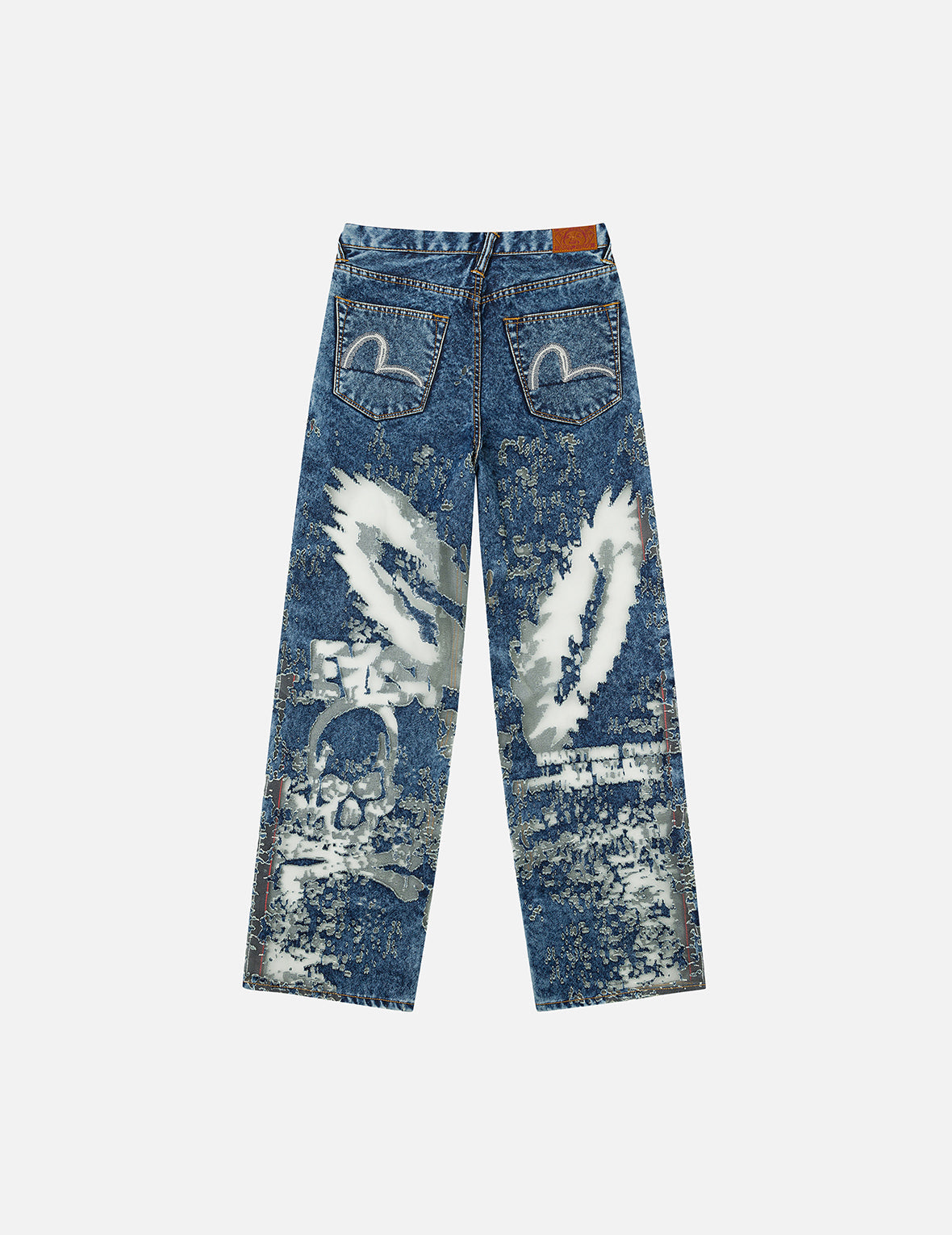 海鷗刺繡時尚版型燒花牛仔褲