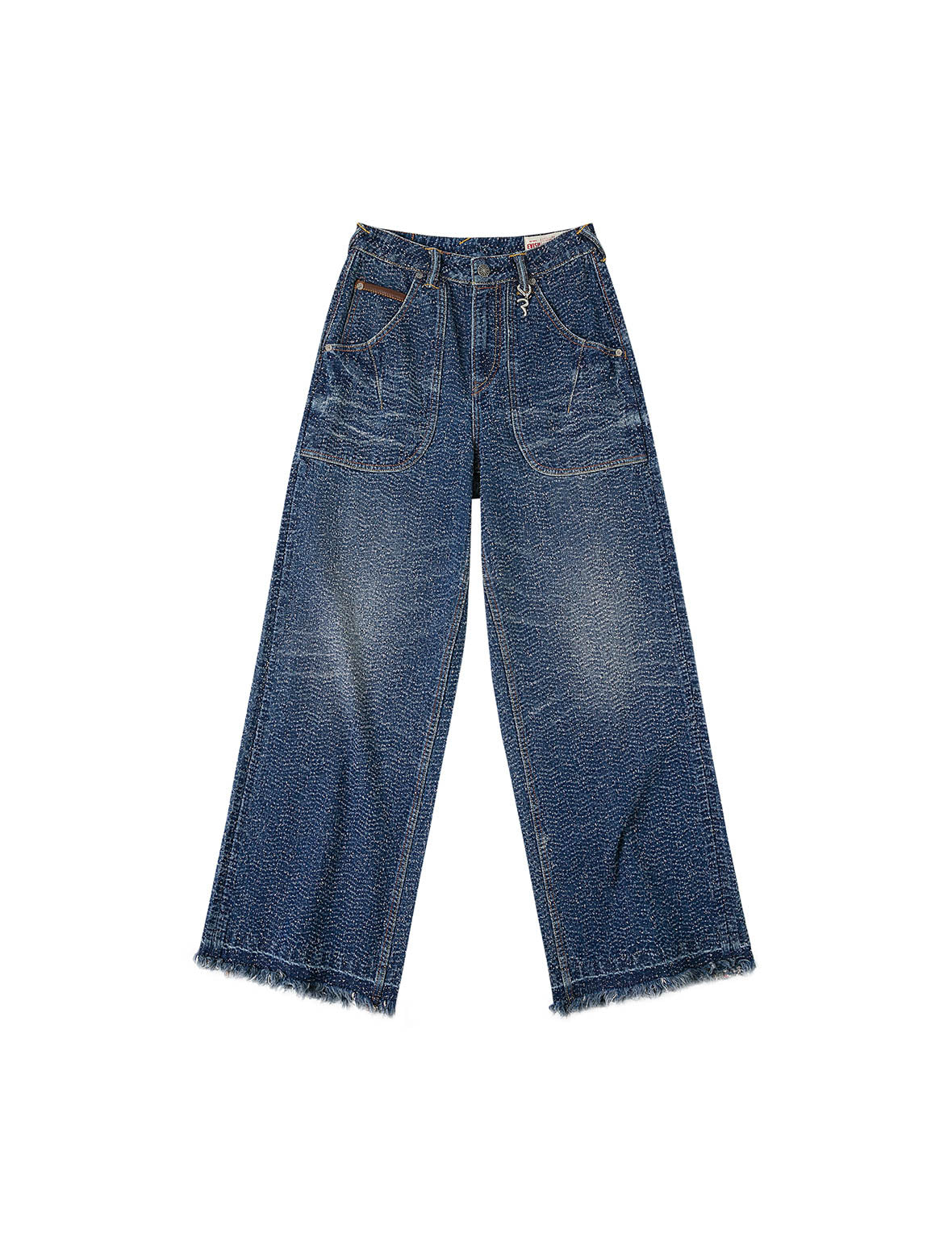 Washed and Distressed Straight Fit Denim