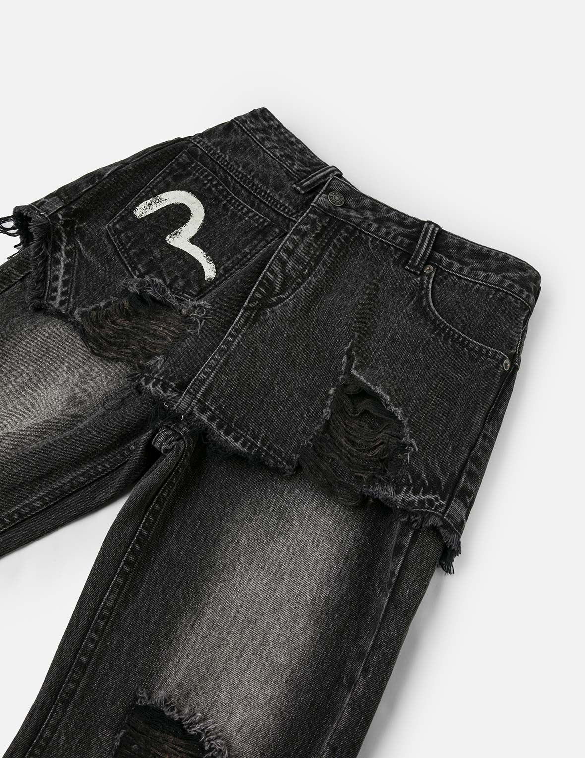 斑駁海鷗印花和解構時尚版型牛仔喇叭褲裙