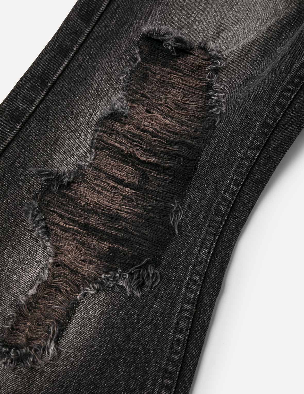 斑駁海鷗印花和解構時尚版型牛仔喇叭褲裙