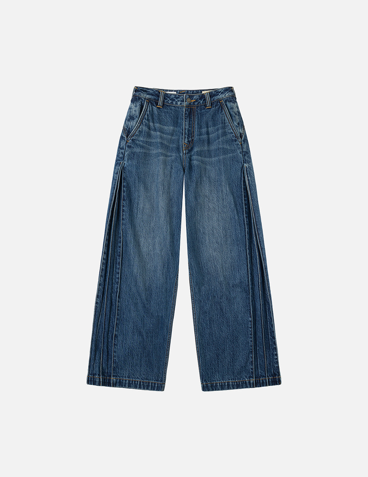 海鷗壓花時尚版型摺褶牛仔褲