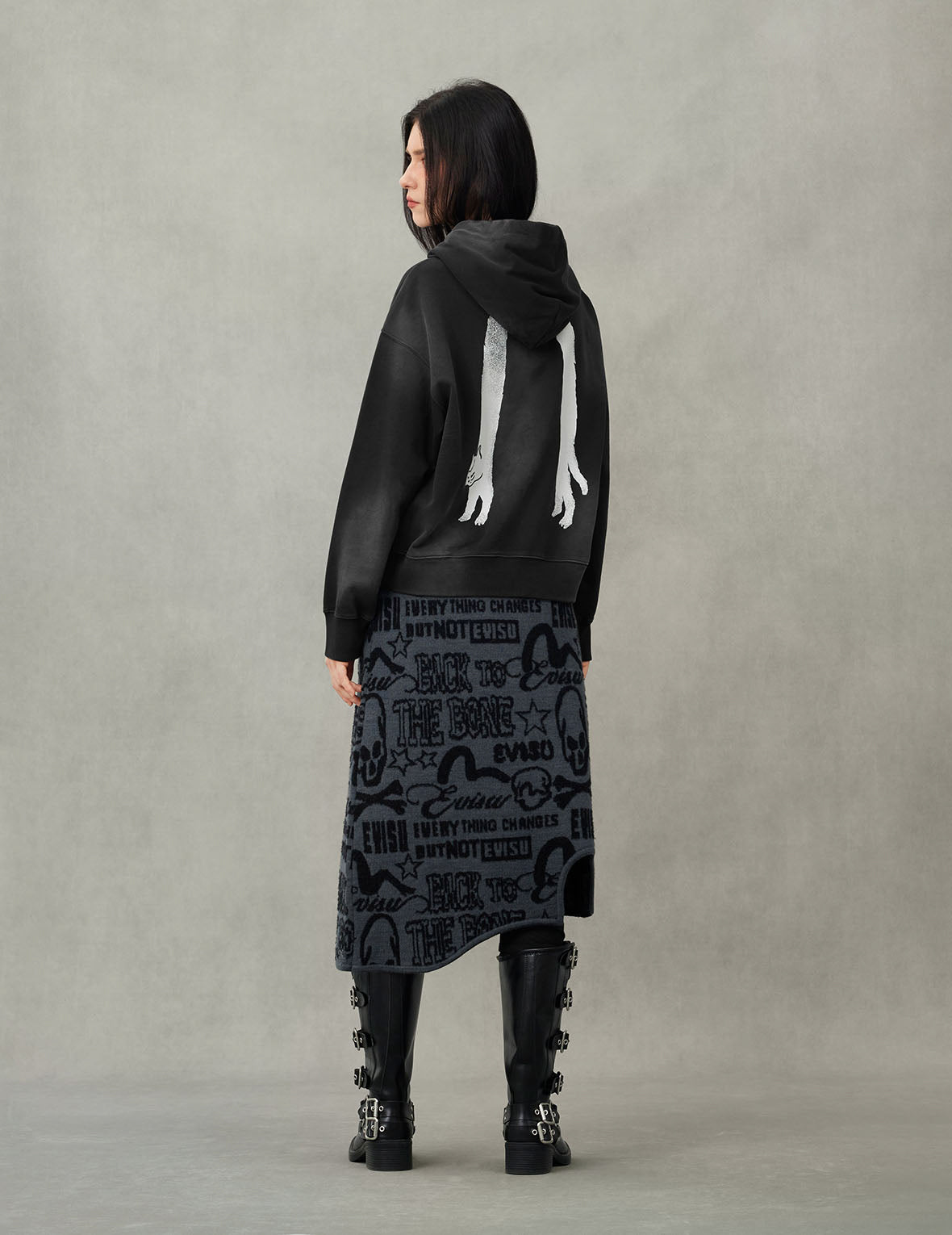 Allover EVISU Jacquard Fashion Fit Distressed Knitted Skirt