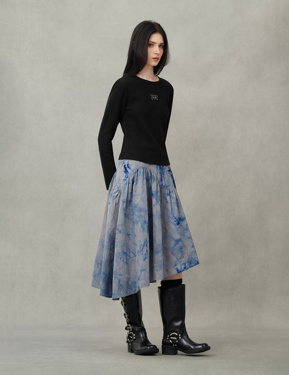 Tie-dye Seagull-inspired Asymmetrical Ruffles Oversized Midi Skirt