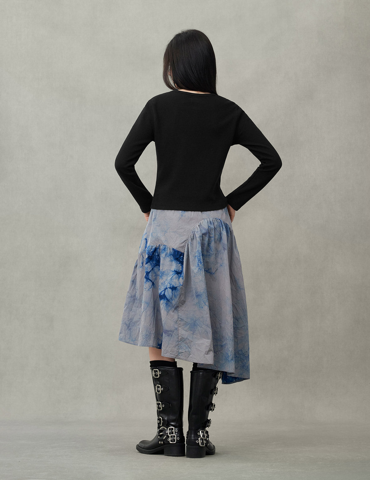 Tie-dye Seagull-inspired Asymmetrical Ruffles Oversized Midi Skirt