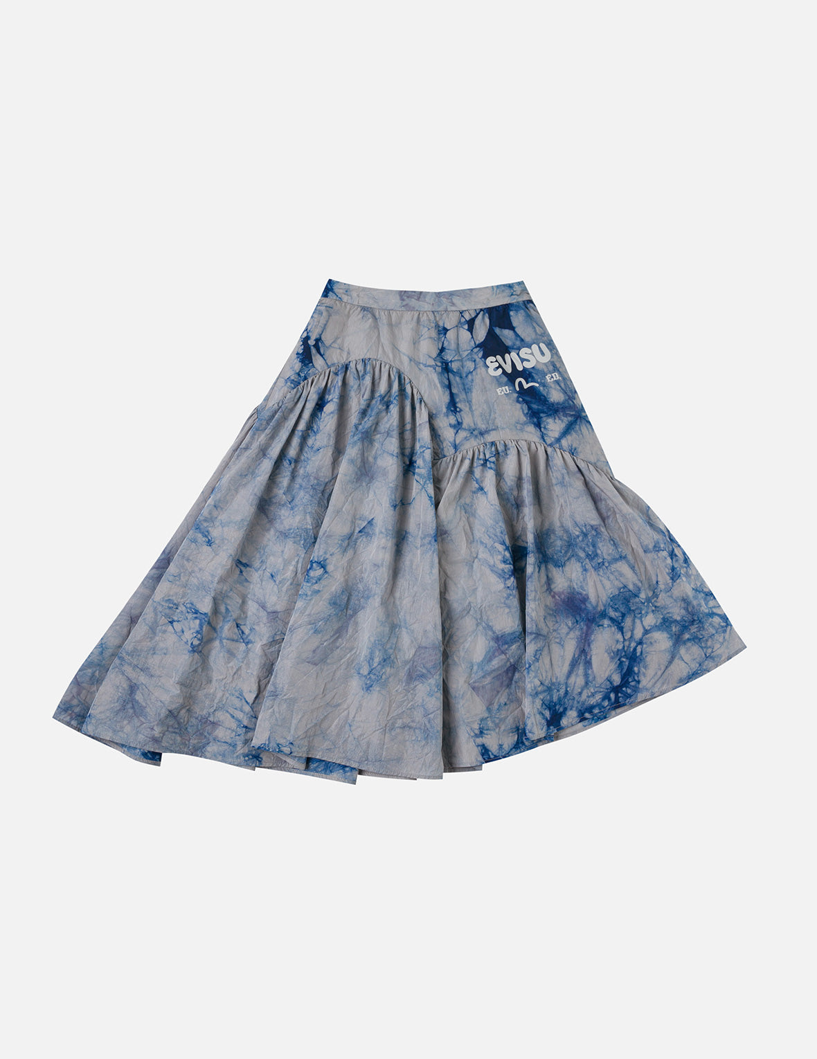 Tie-dye Seagull-inspired Asymmetrical Ruffles Oversized Midi Skirt