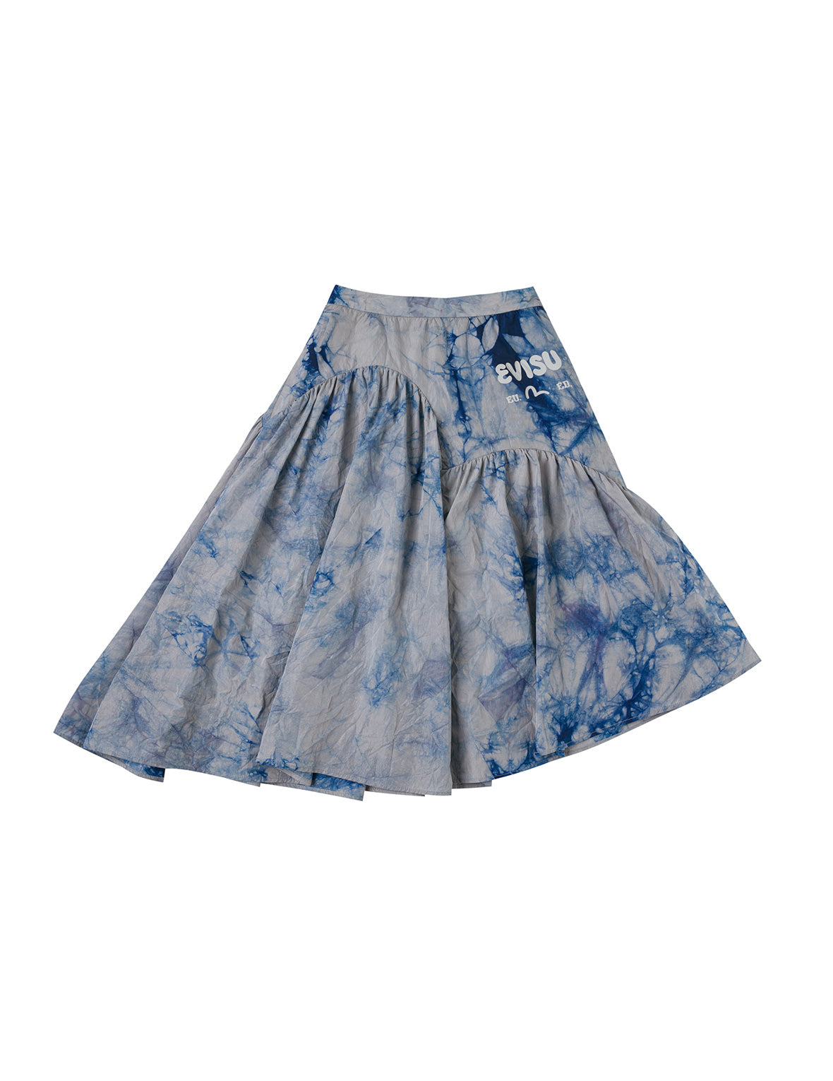 Tie-dye Seagull-inspired Asymmetrical Ruffles Oversized Midi Skirt