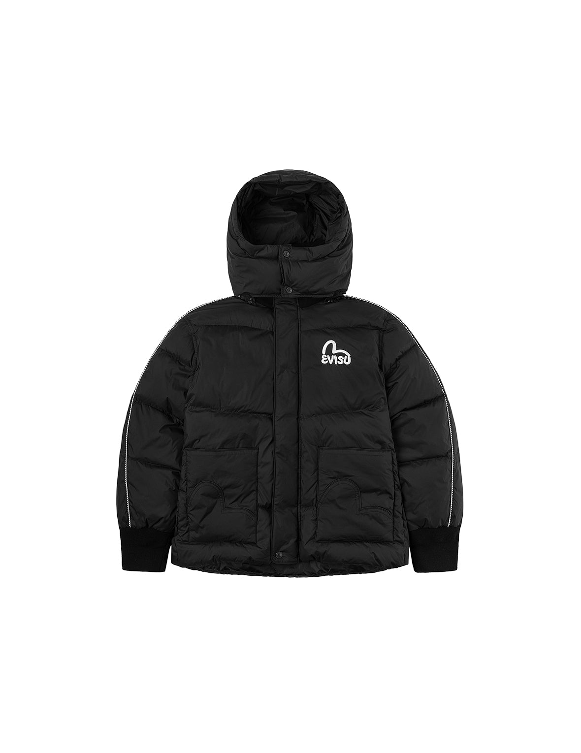 海鷗與商標刺繡時尚版型可拆式連帽羽絨外套