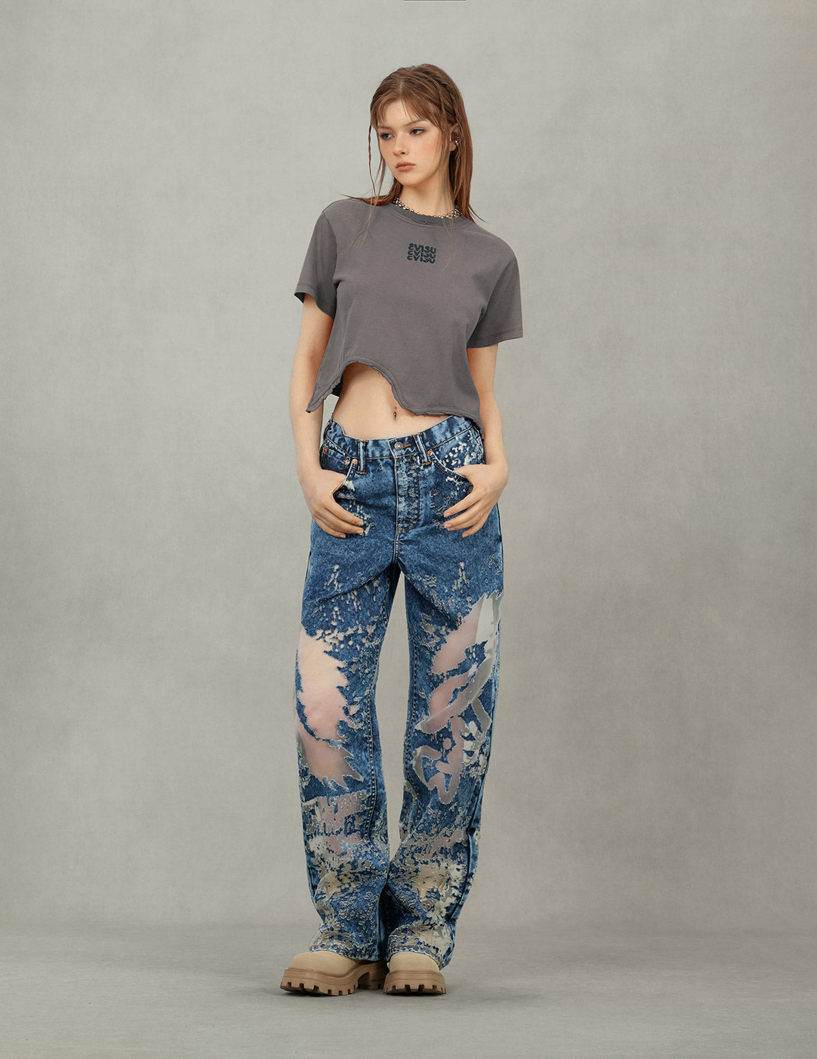 Logo Print and Distressed Detail Fashion Fit T-Shirt