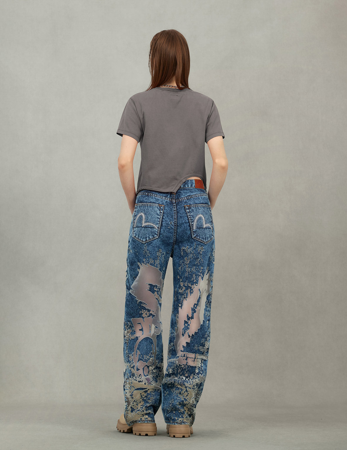 Logo Print and Distressed Detail Fashion Fit T-Shirt