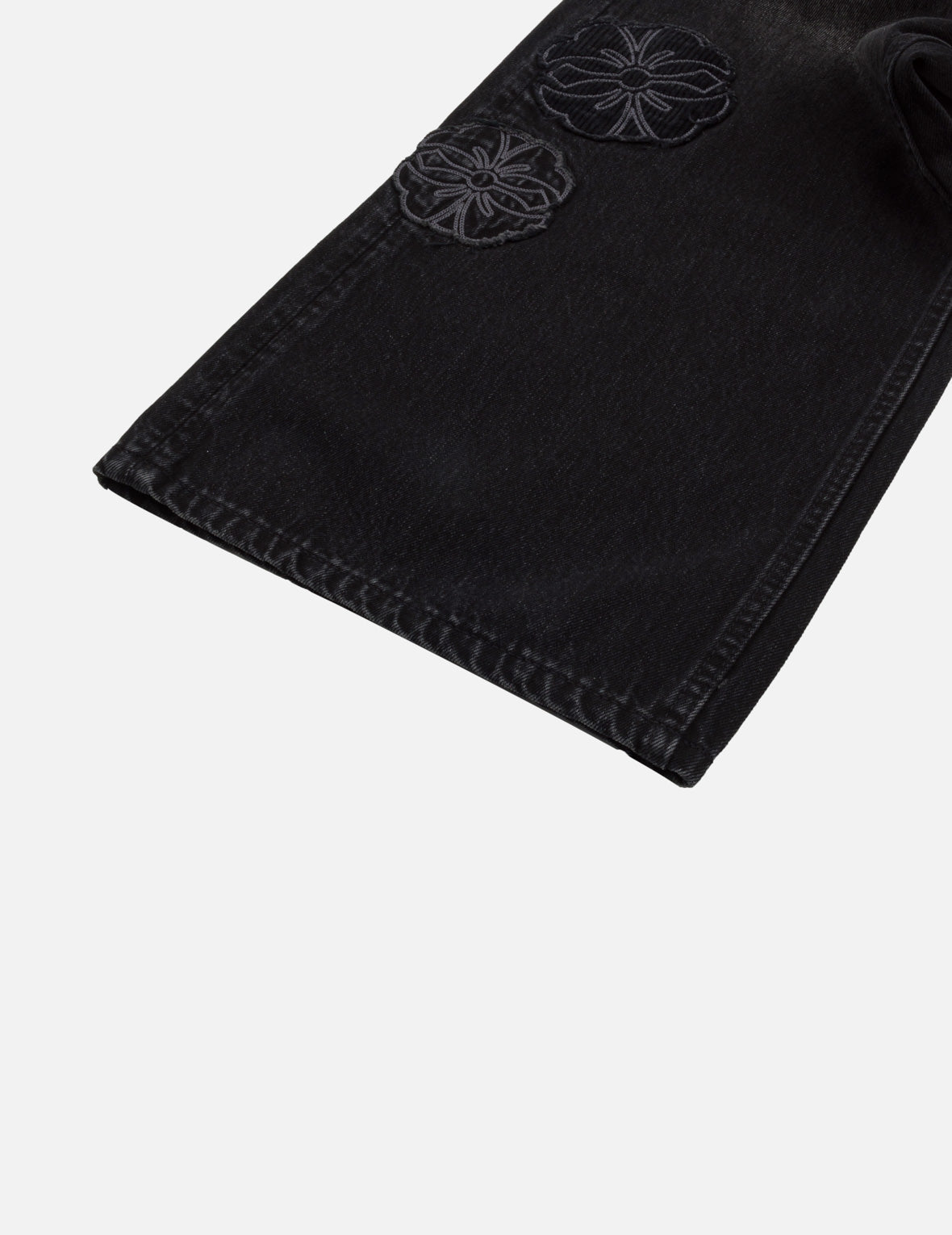 家紋貼布刺繡直筒牛仔褲
