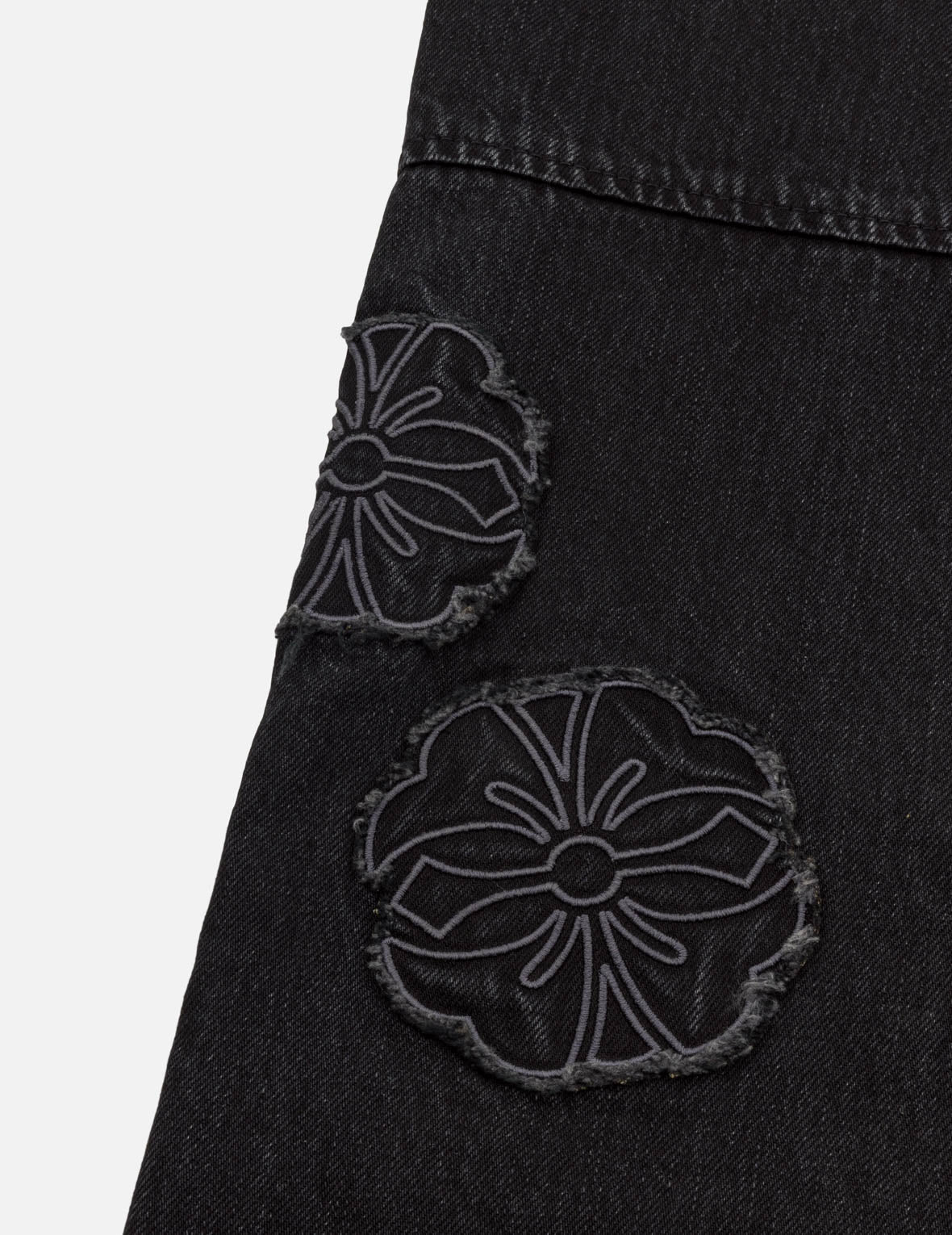 家紋貼布刺繡直筒牛仔褲