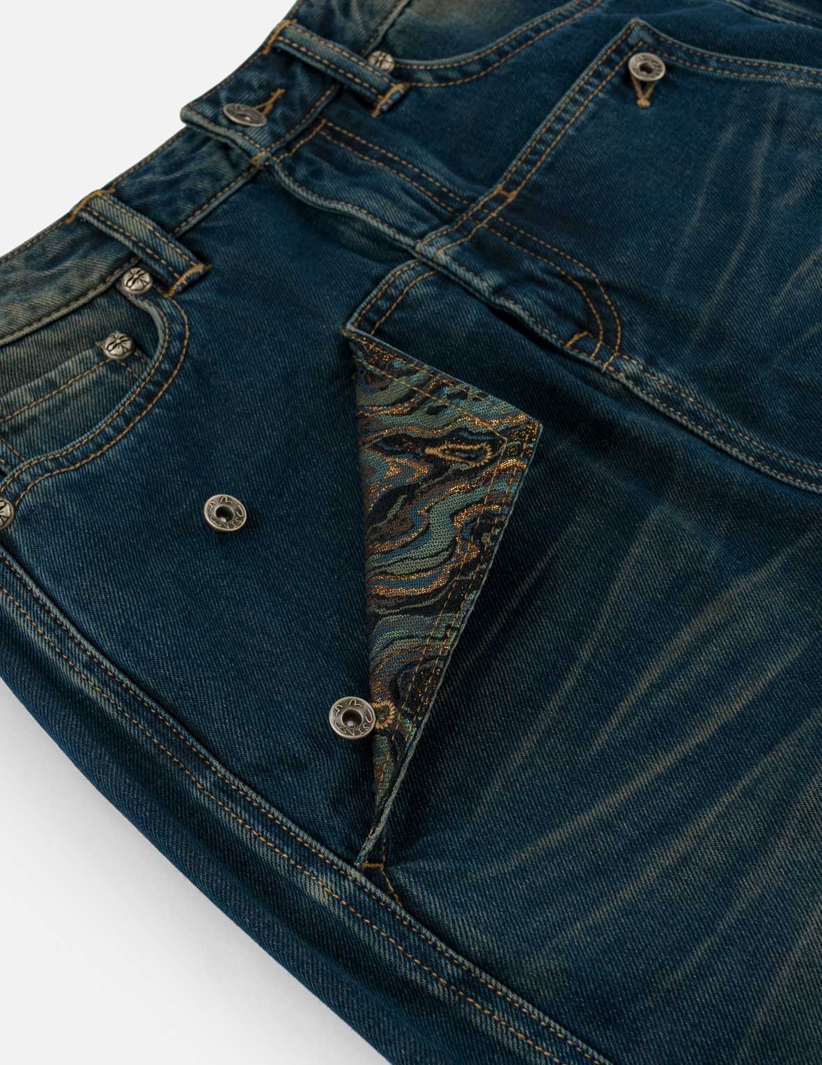 Water-marble Brocade Denim Maxi Skirt