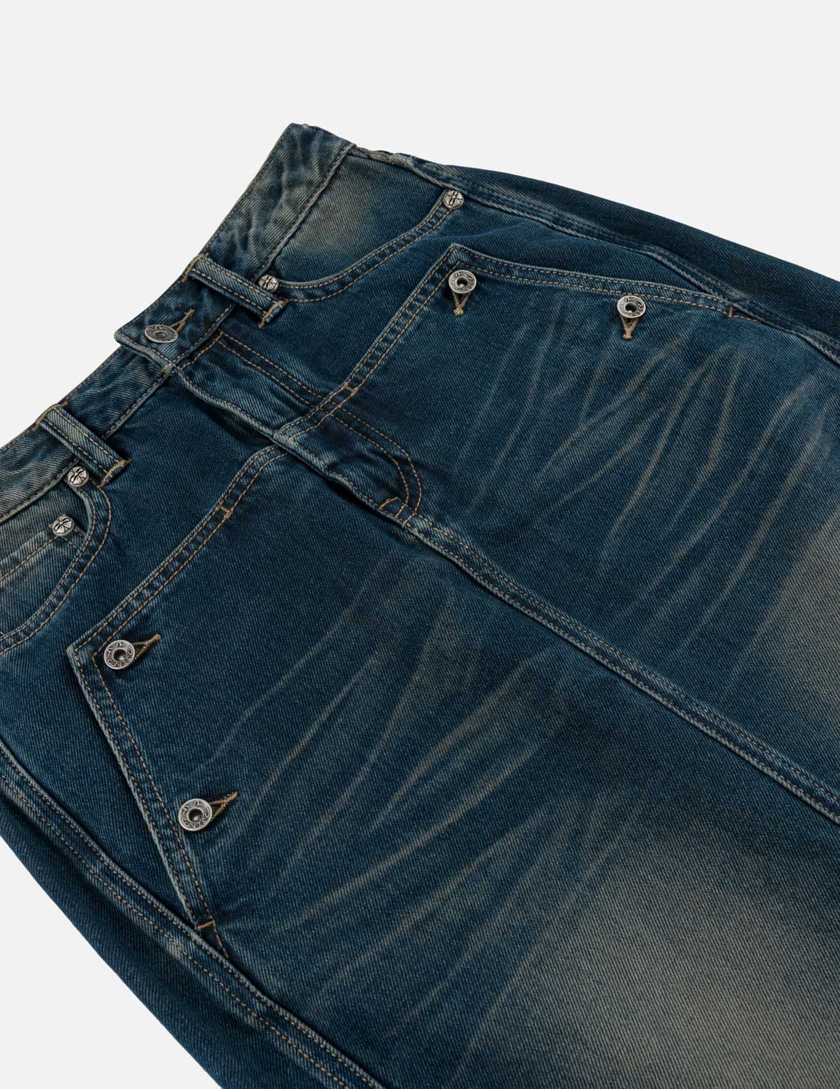 Water-marble Brocade Denim Maxi Skirt