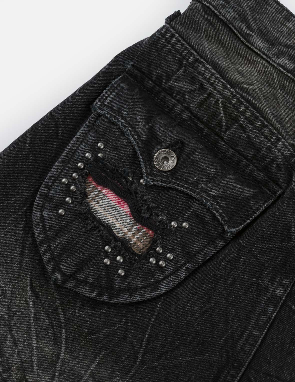 Asymmetric Studded Seagull Denim Skort