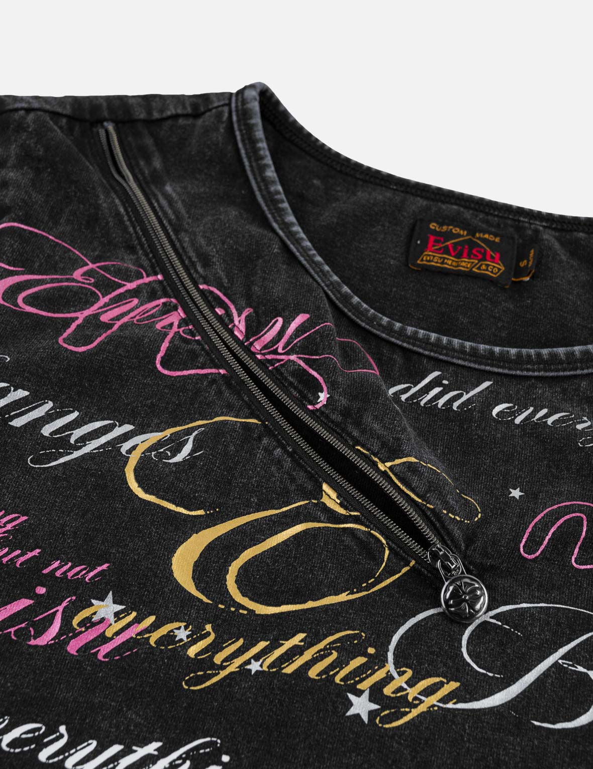 Double Zipper Calligraphy Slogan Print T-Shirt