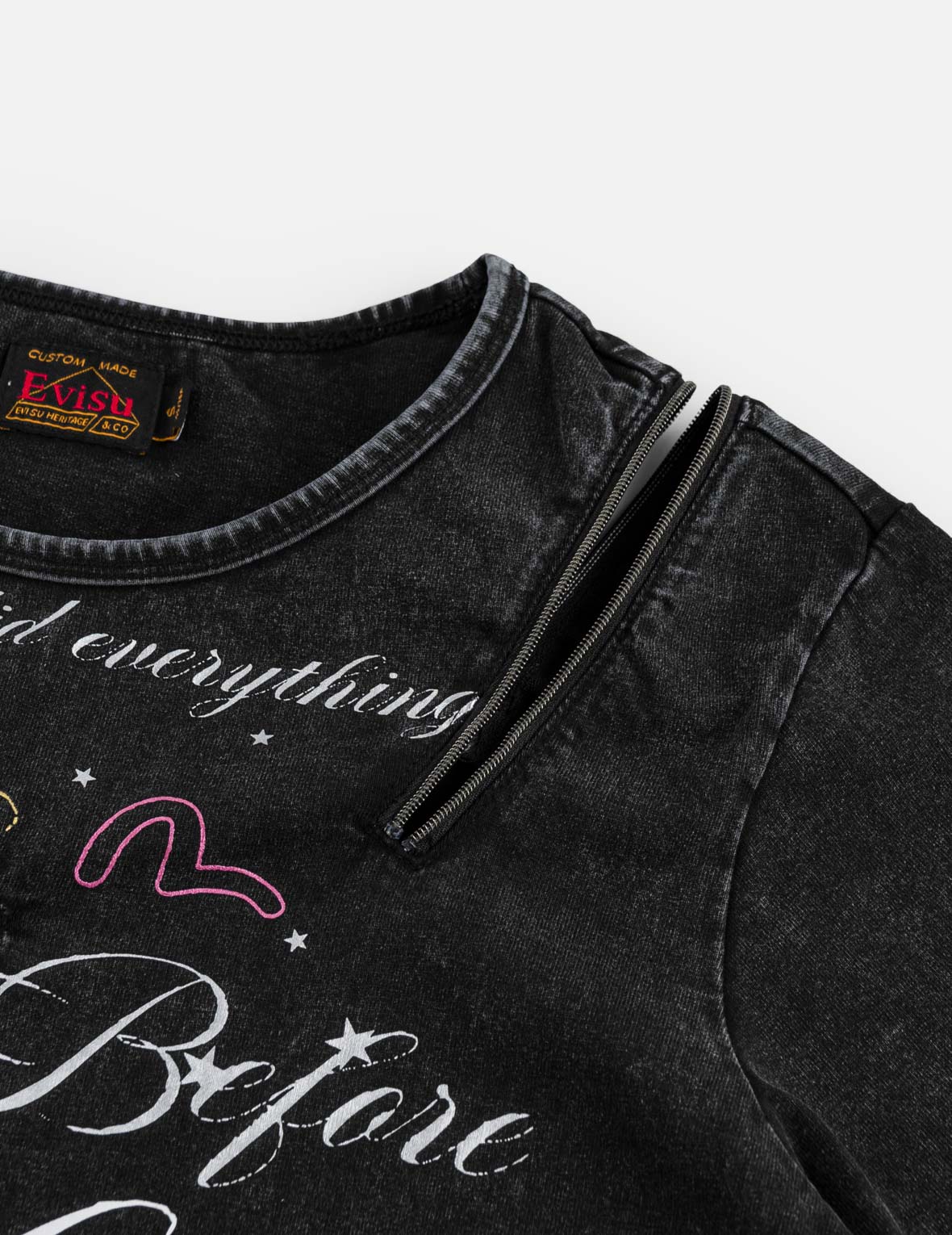 Double Zipper Calligraphy Slogan Print T-Shirt