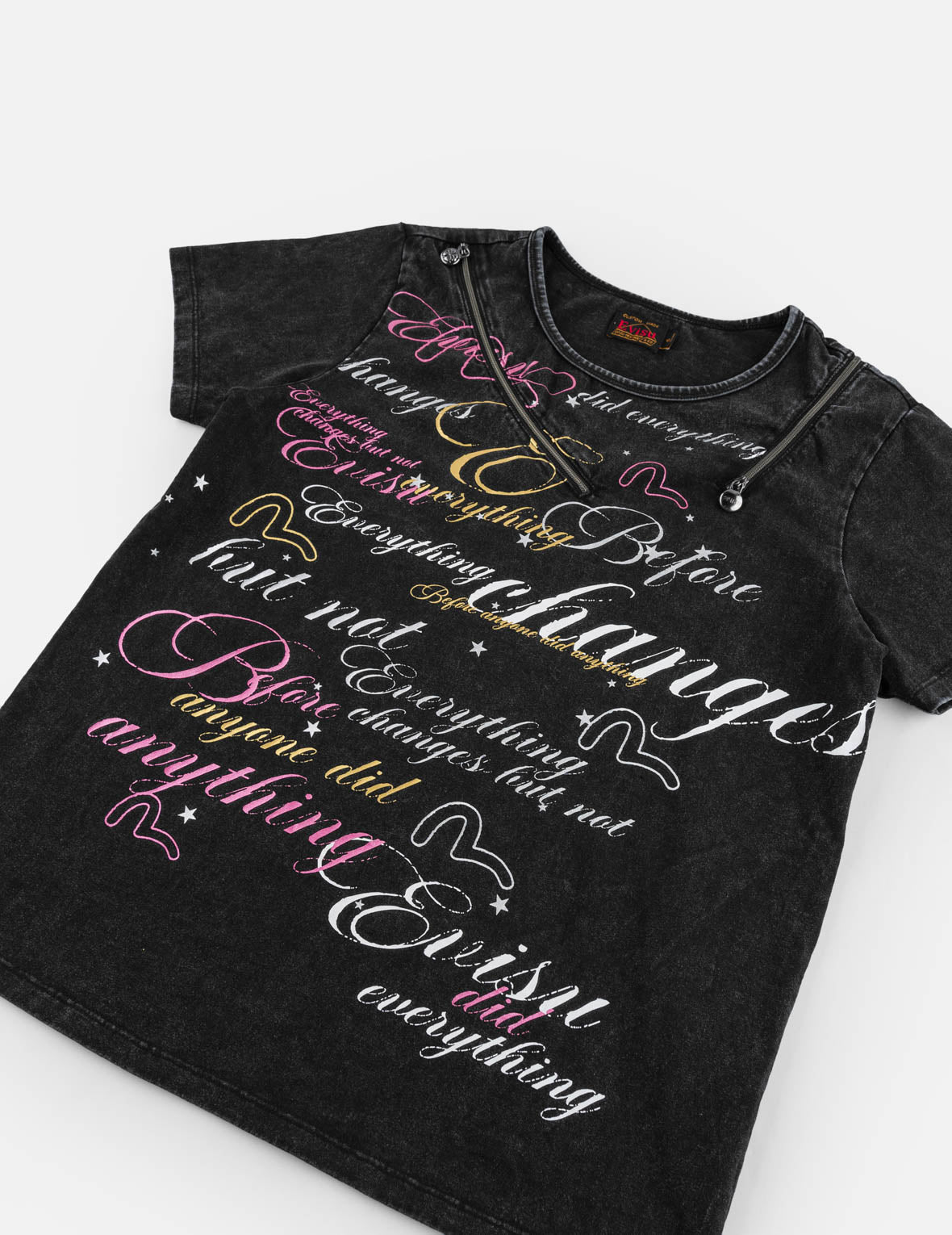 Double Zipper Calligraphy Slogan Print T-Shirt