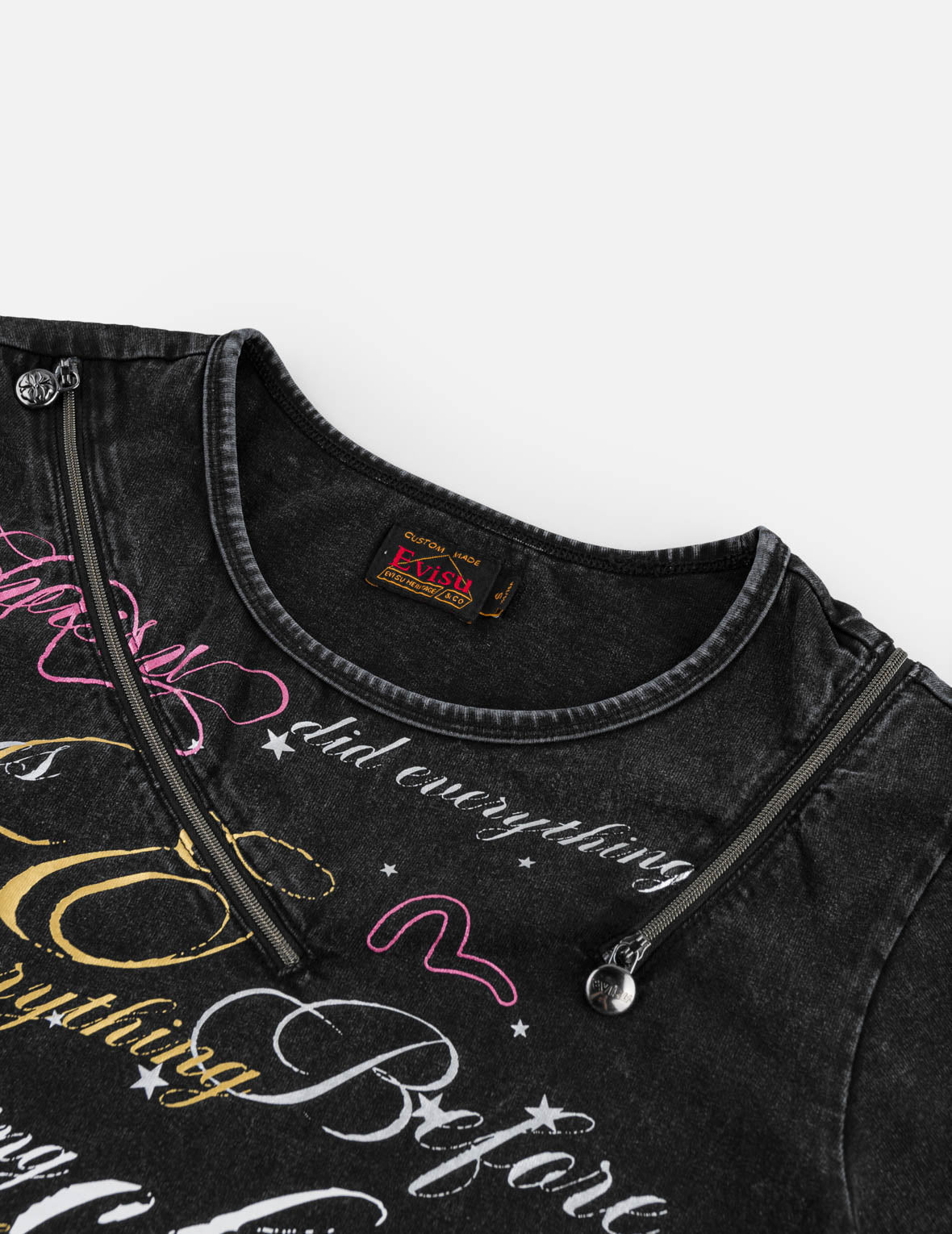 Double Zipper Calligraphy Slogan Print T-Shirt