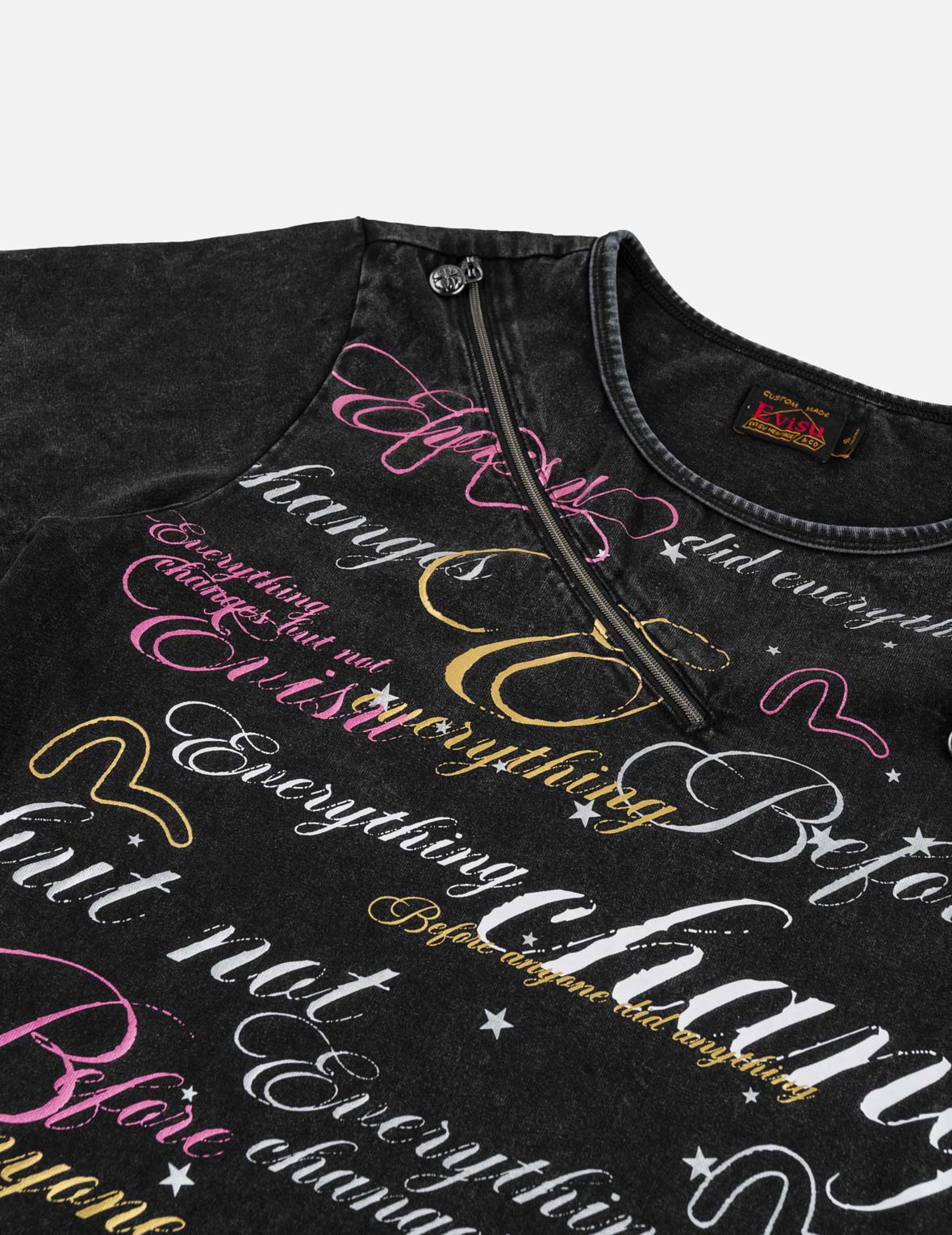 Double Zipper Calligraphy Slogan Print T-Shirt