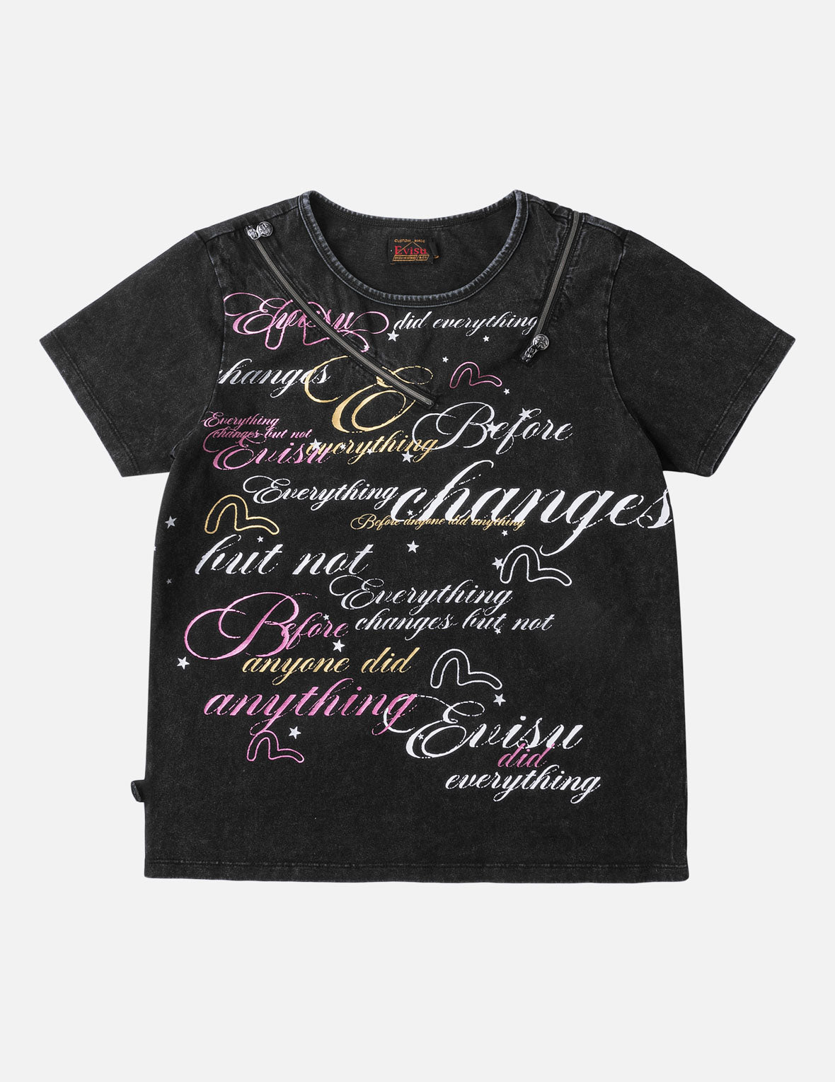 Double Zipper Calligraphy Slogan Print T-Shirt