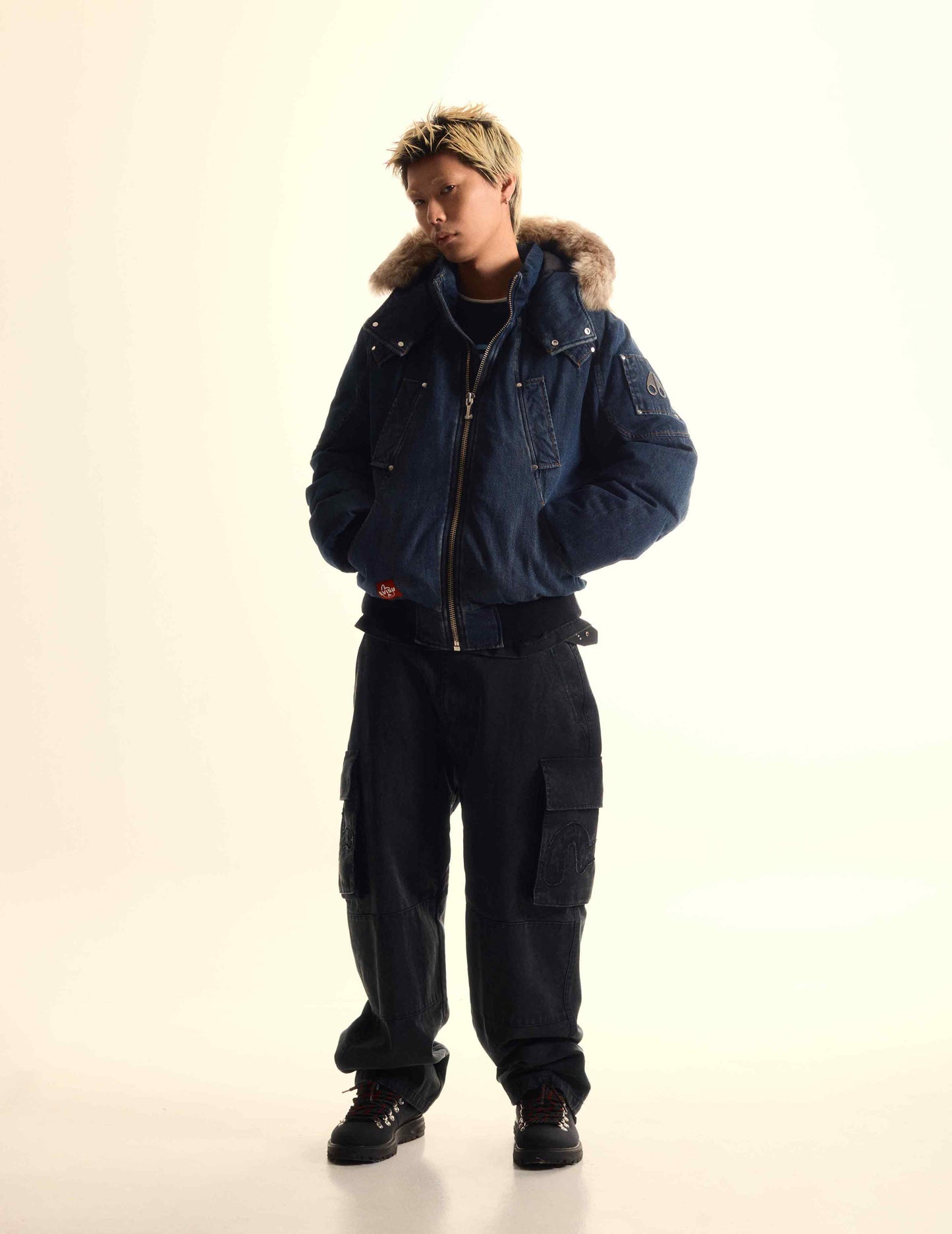 EVISU X MOOSE KNUCKLES 浮世繪牛仔飛行員羽絨