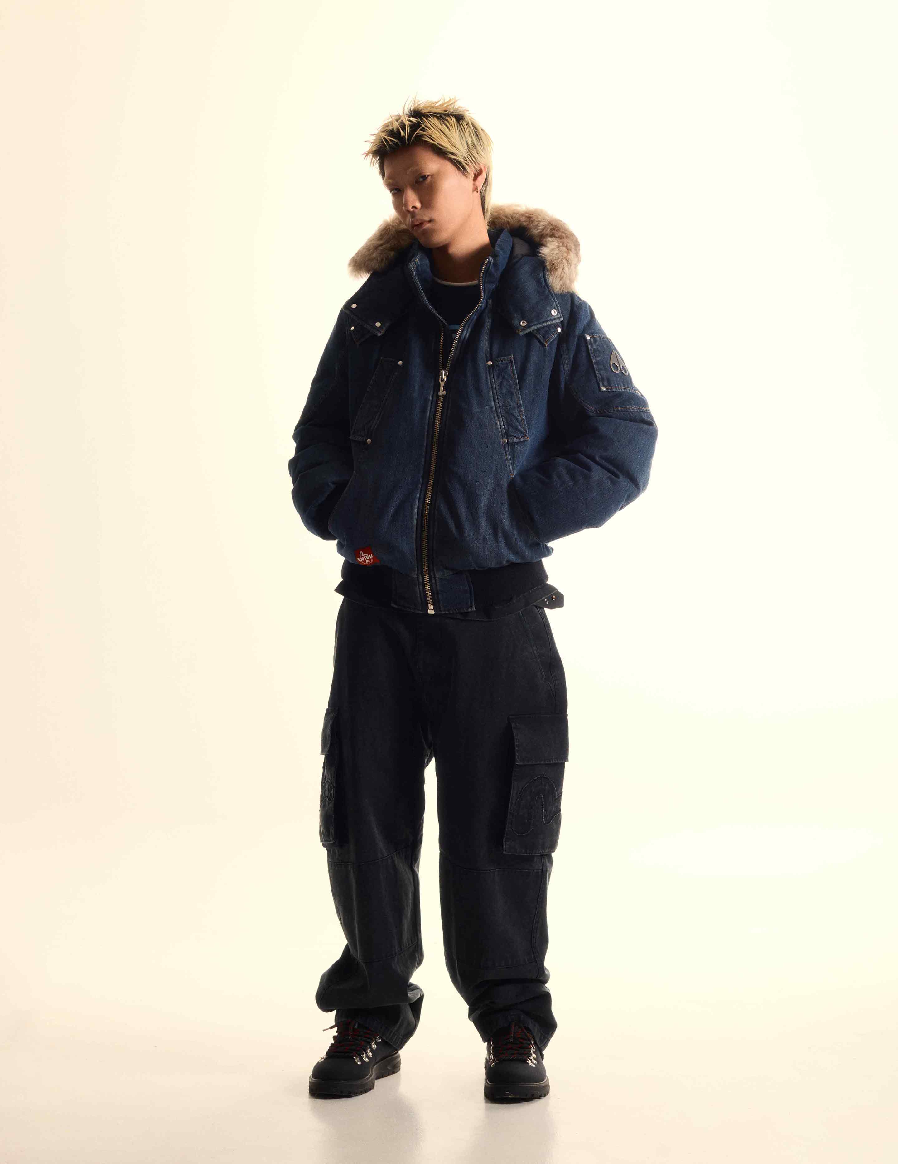 EVISU X MOOSE KNUCKLES 浮世繪牛仔飛行員羽絨