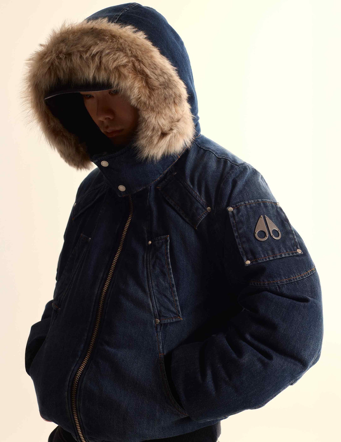 EVISU X MOOSE KNUCKLES 浮世繪牛仔飛行員羽絨