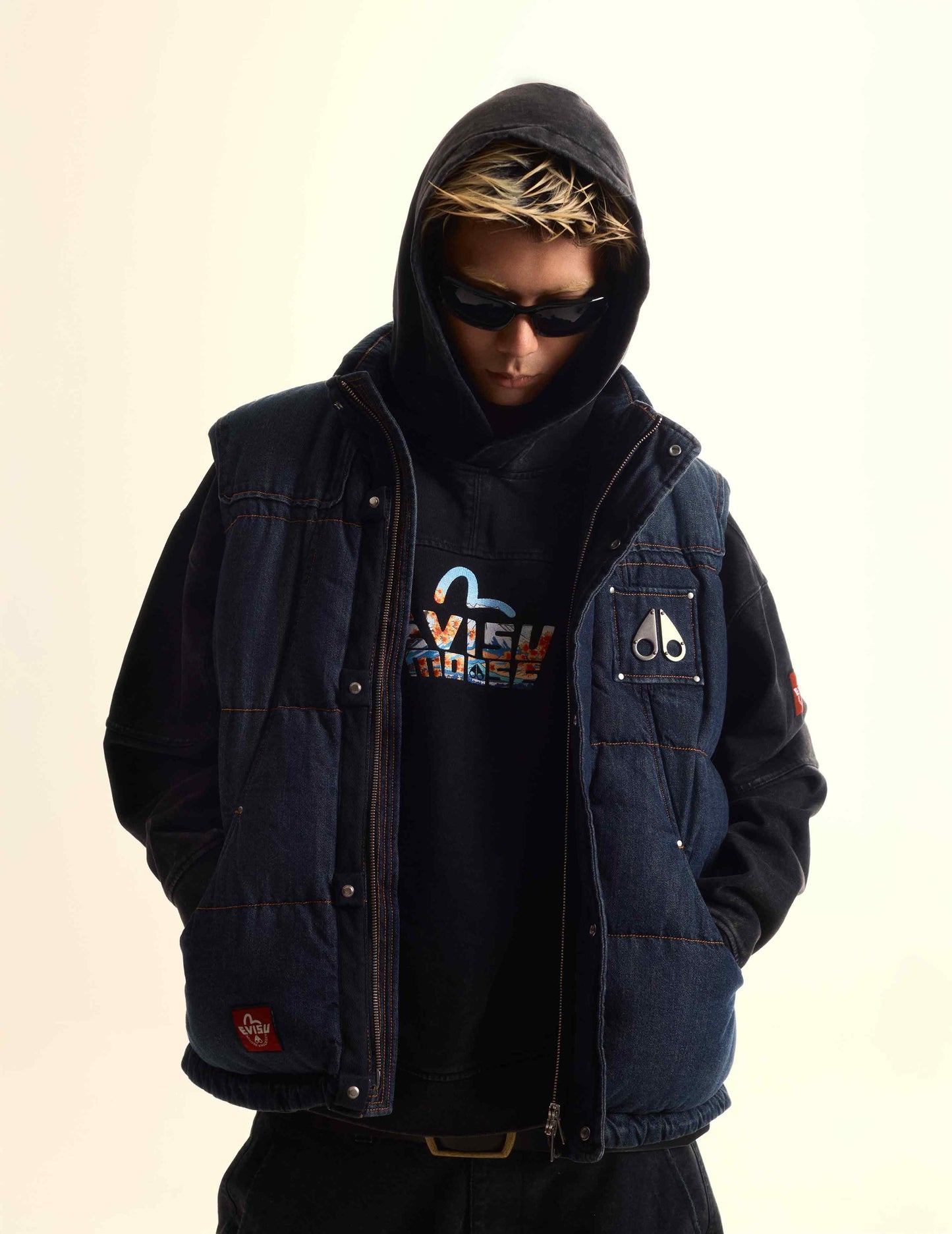 EVISU X MOOSE KNUCKLES Ukiyo-e Denim Vest Down