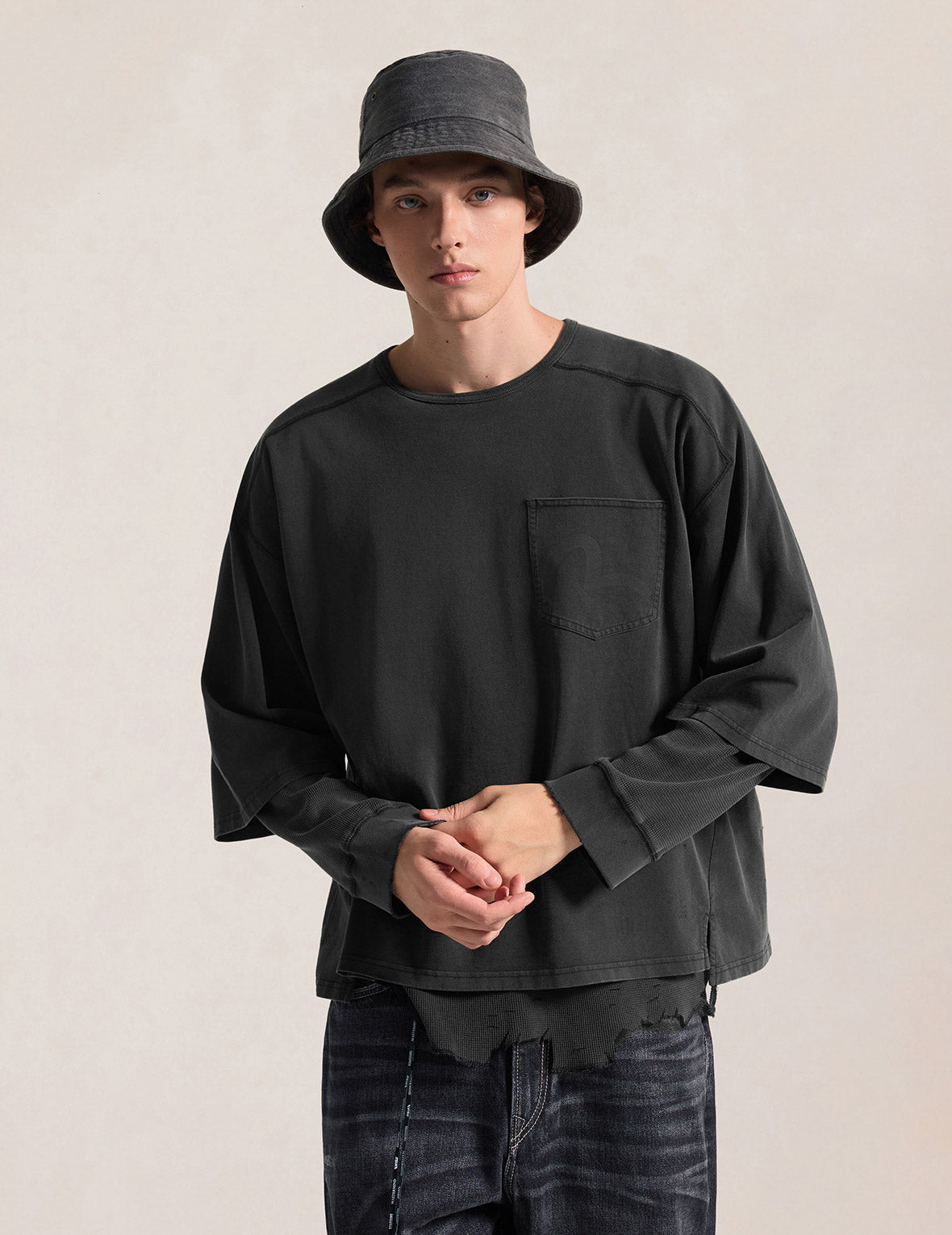EVISU x mastermind JAPAN x roarguns 破損雙層長袖T恤